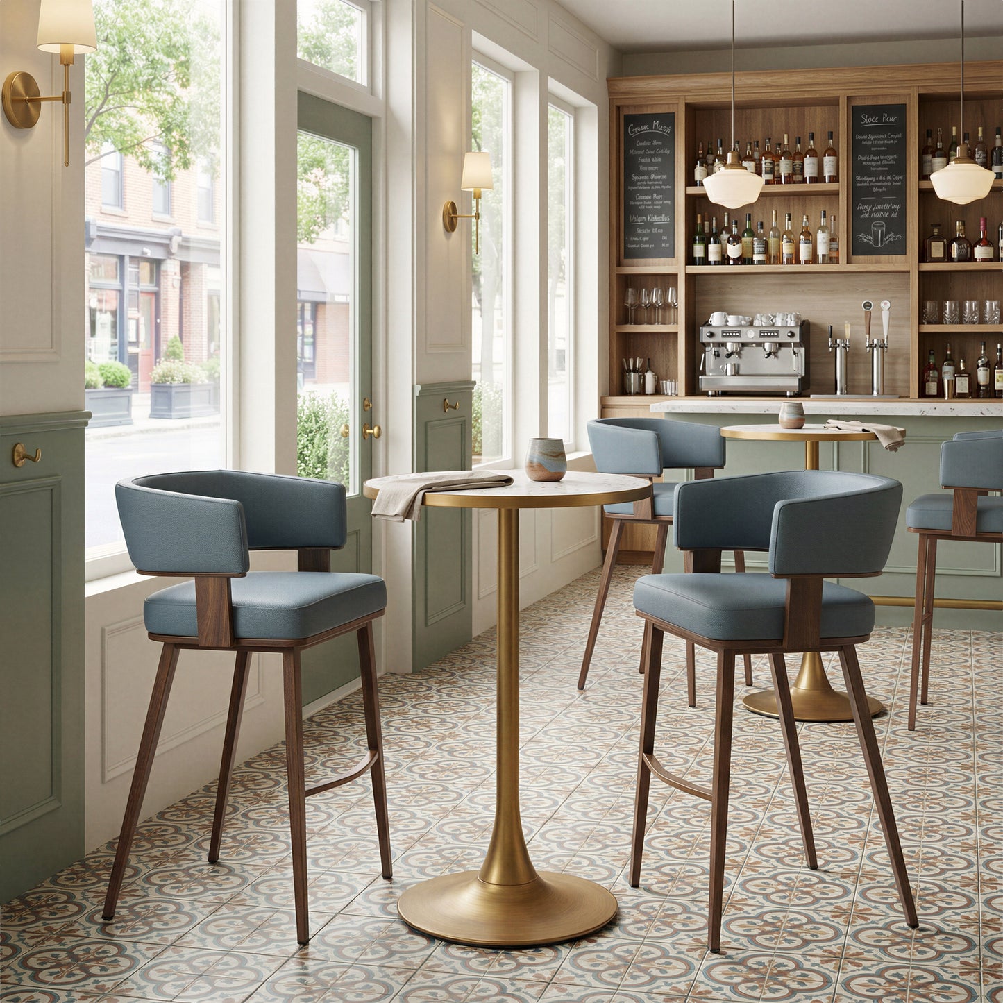 Poise Azure Gray & Walnut Barstool - Ornate Home