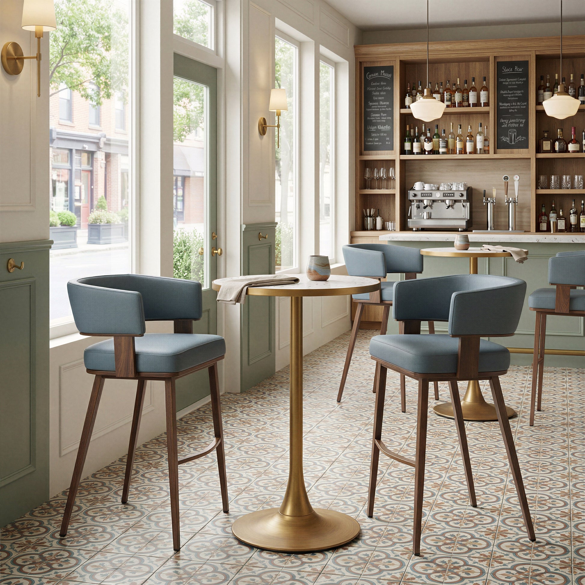Poise Azure Gray & Walnut Barstool - Ornate Home