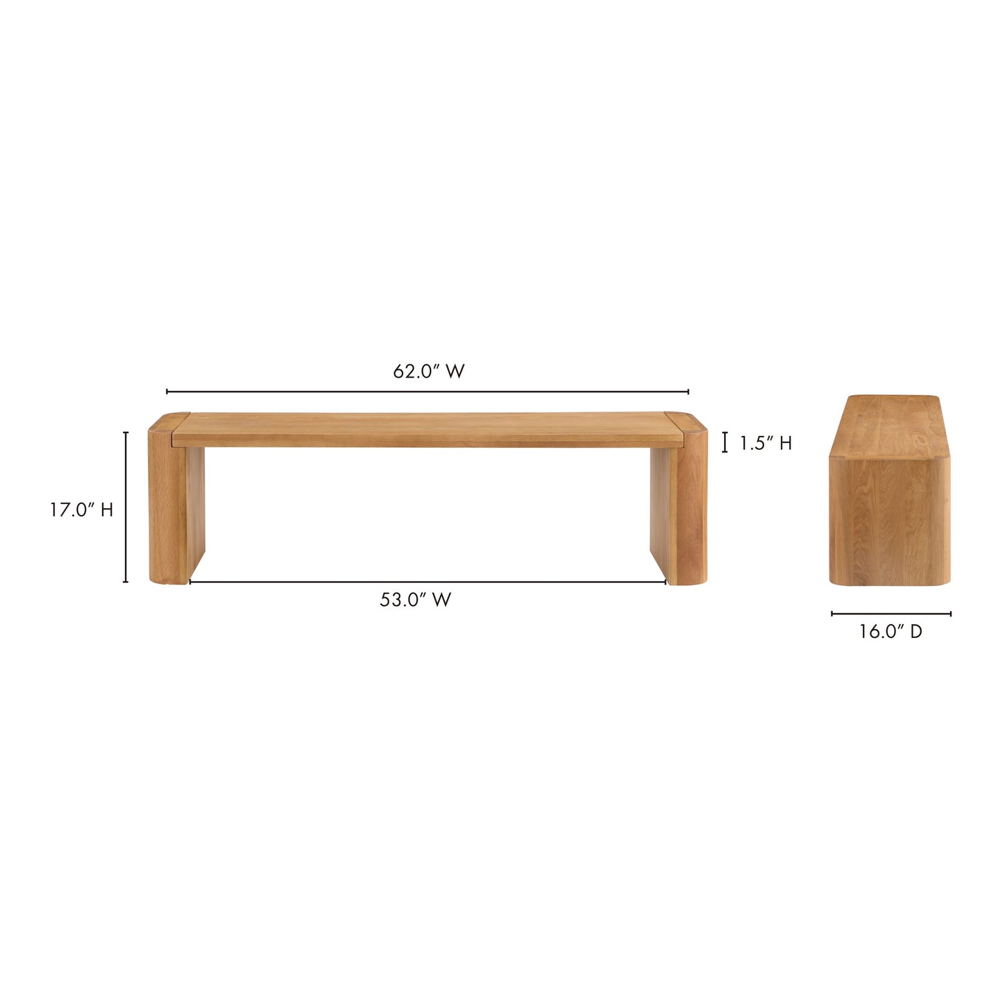 Post Natural Small Dining Bench - Ornate Home