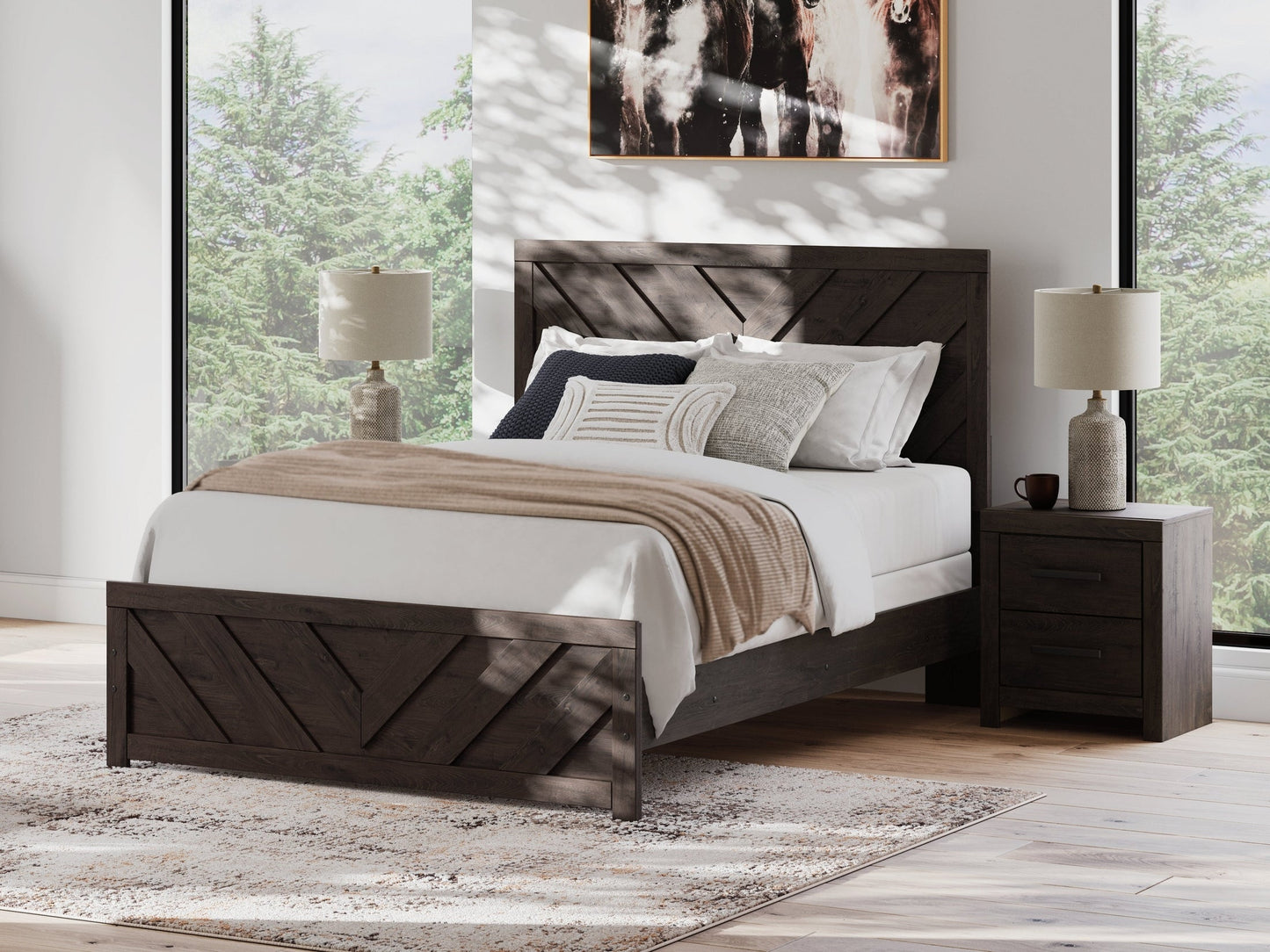 Prendonea Charcoal Queen Panel Bed- Viva Furn