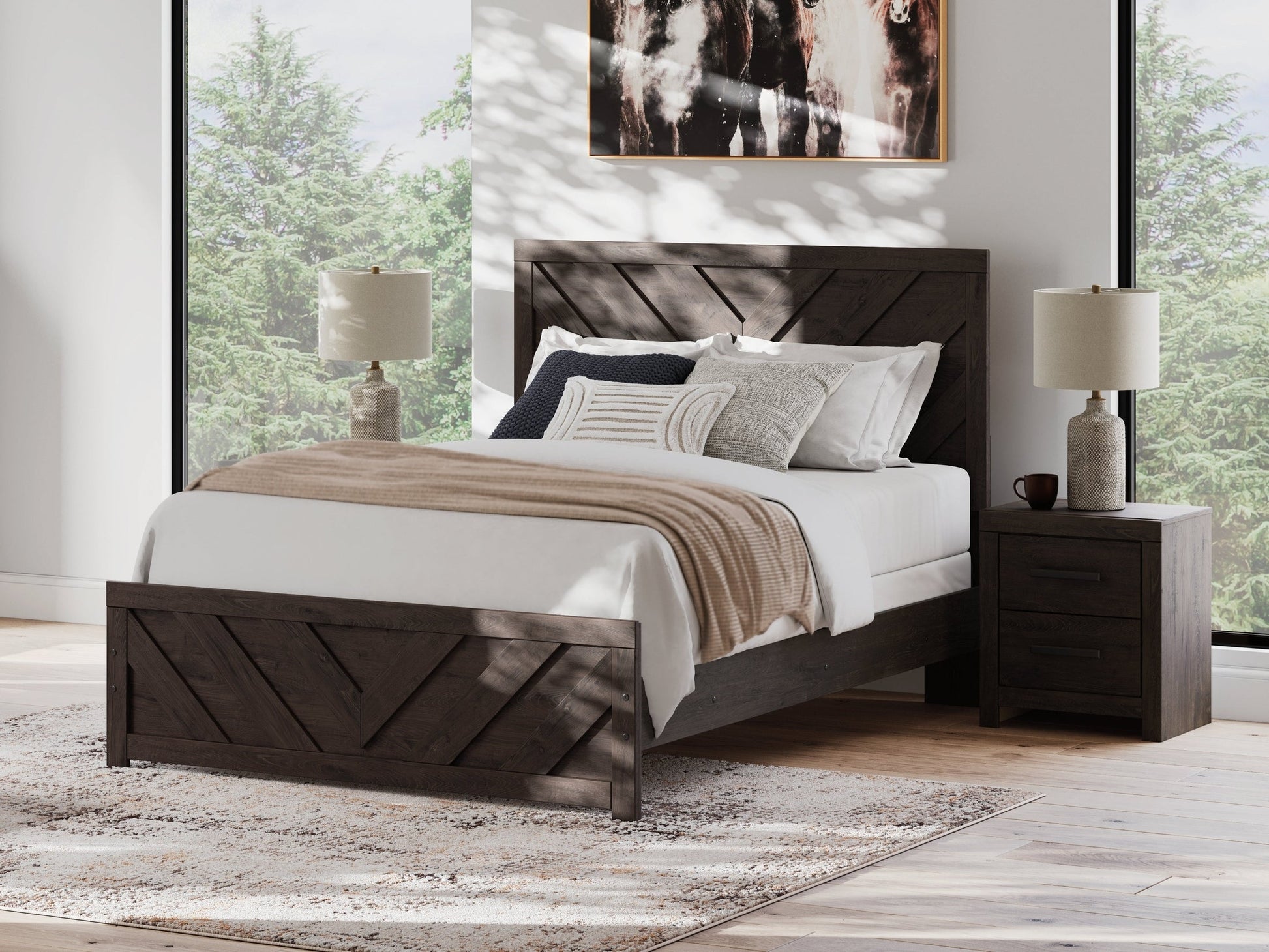 Prendonea Charcoal Queen Panel Bed- Viva Furn