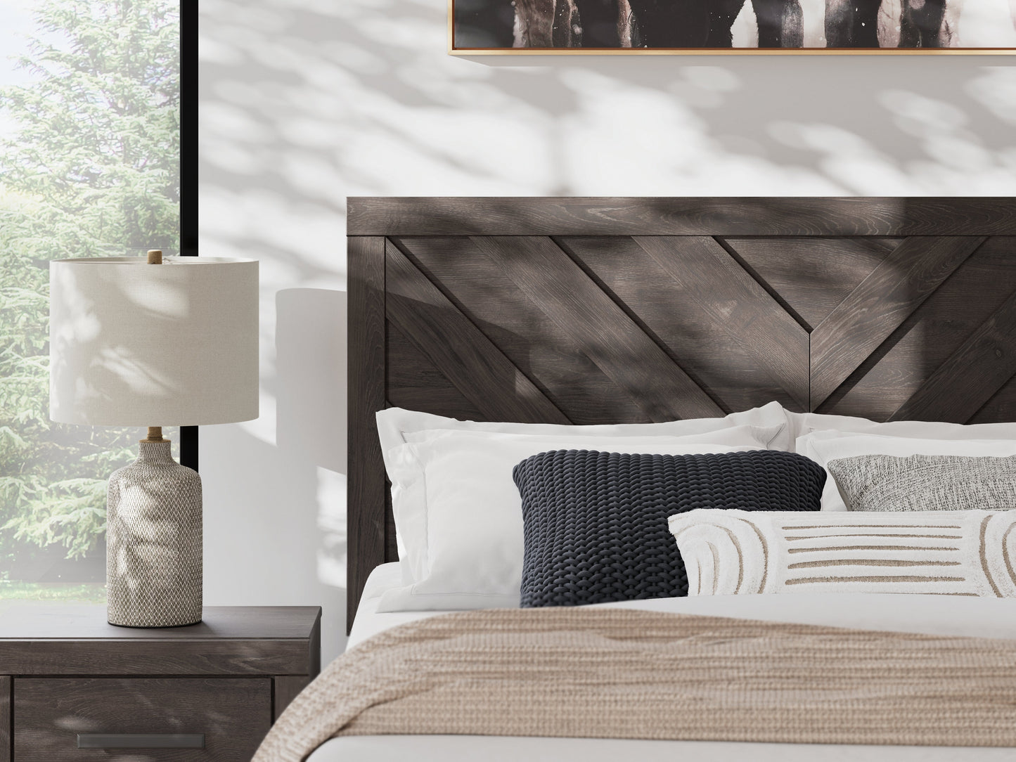 Prendonea Charcoal Queen Panel Bed- Viva Furn