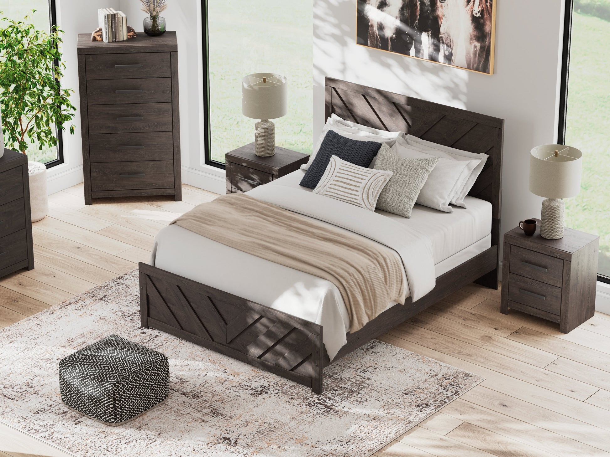 Prendonea Charcoal Queen Panel Bed- Viva Furn