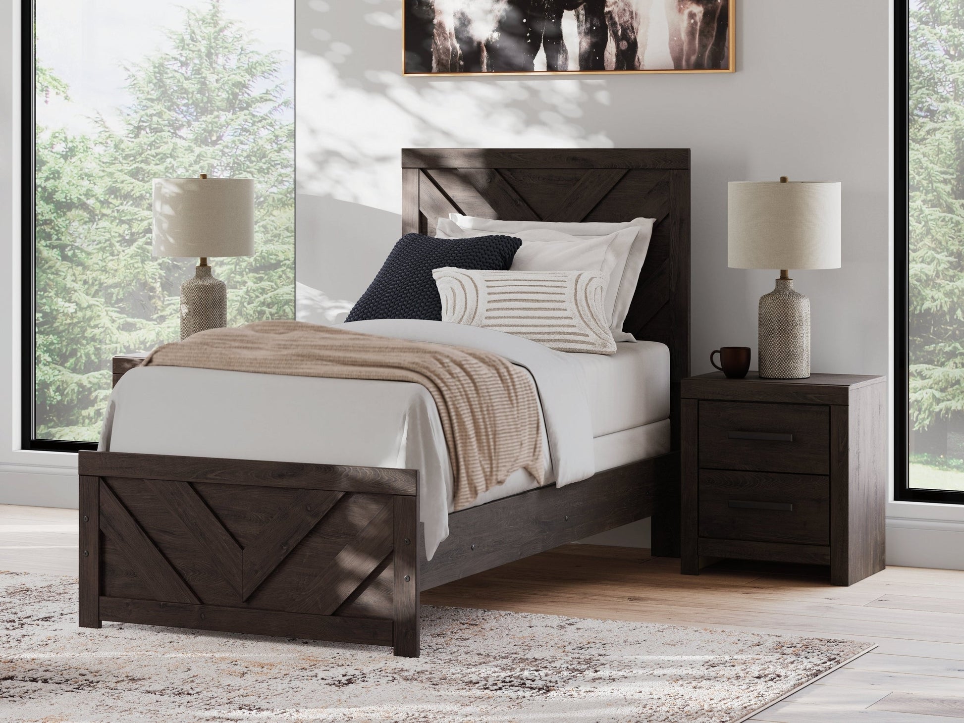 Prendonea Charcoal Twin Panel Youth Bed- Viva Furn