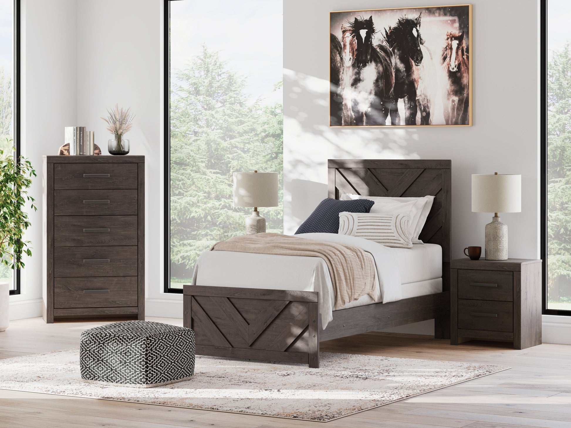 Prendonea Charcoal Twin Panel Youth Bed- Viva Furn