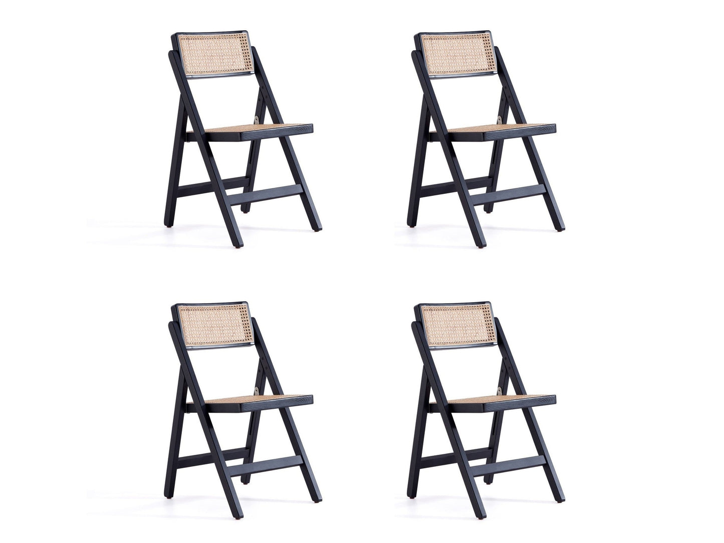 Pullman Folding Dining Chair in Black and Natural Cane (set of 4) - Ornate Home