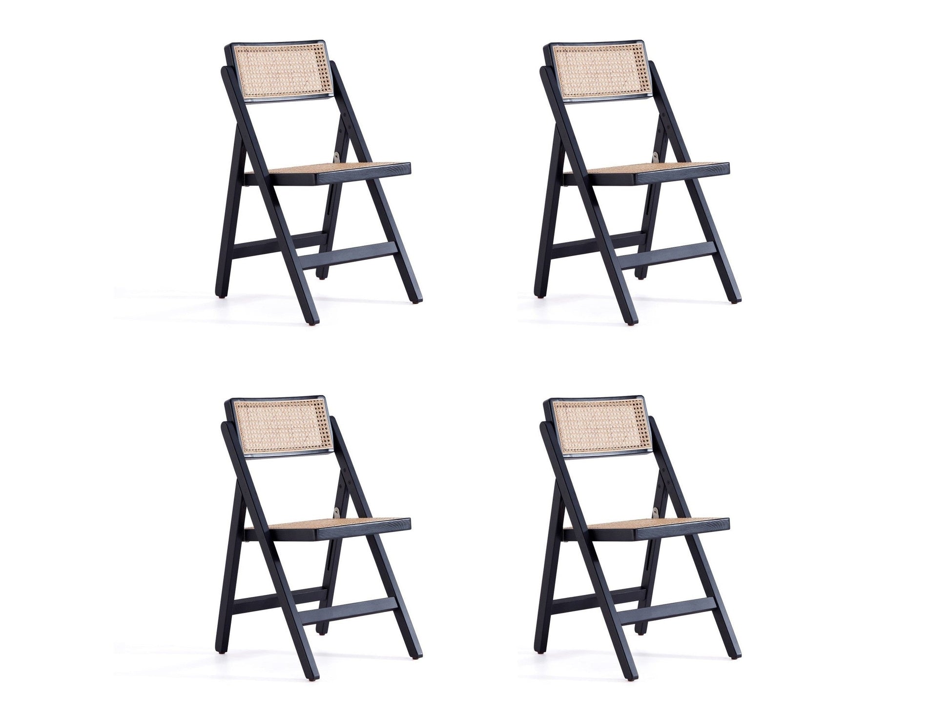 Pullman Folding Dining Chair in Black and Natural Cane (set of 4) - Ornate Home