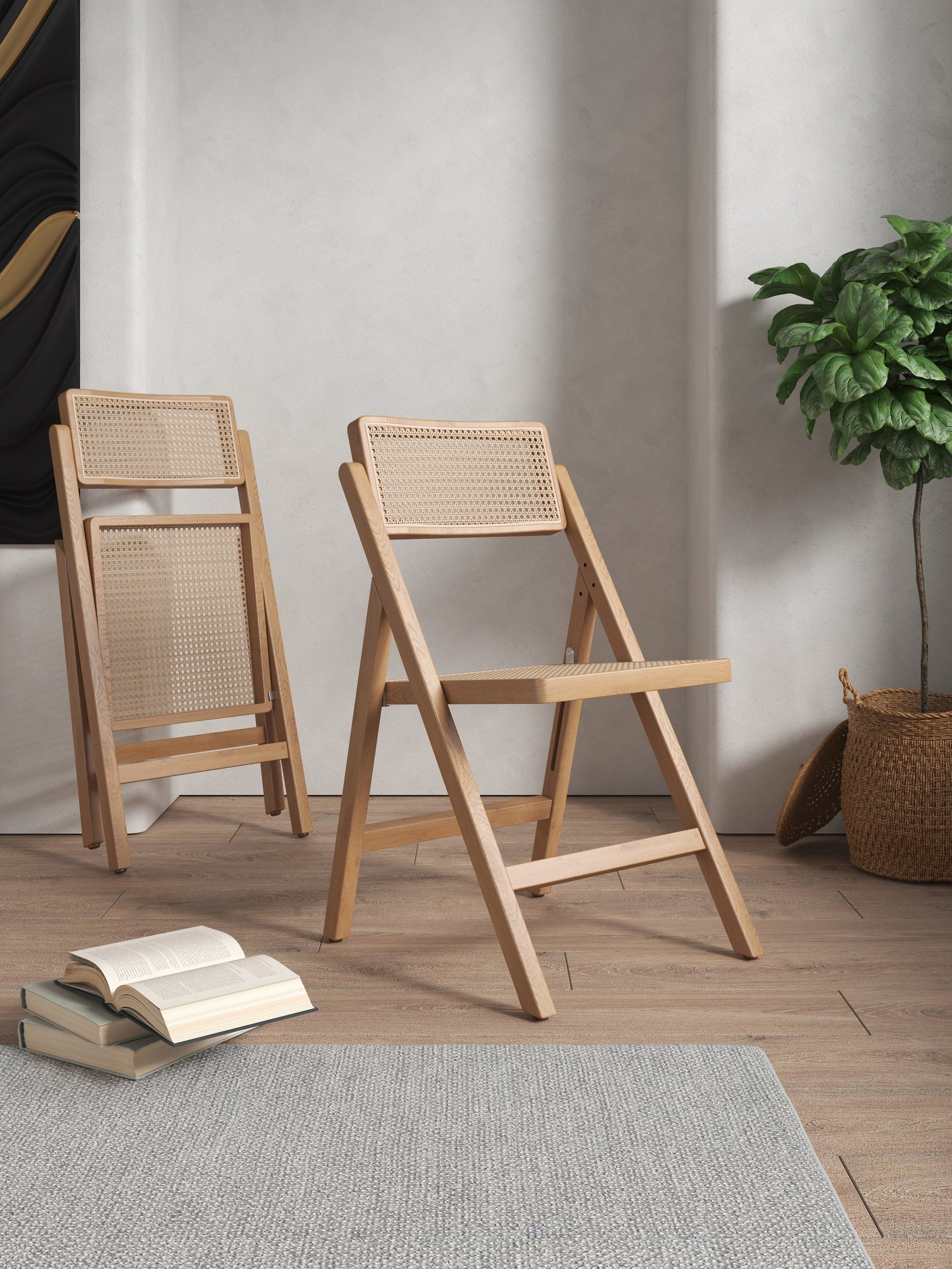 Pullman Folding Dining Chair in Nature Cane (set of 4) - Ornate Home
