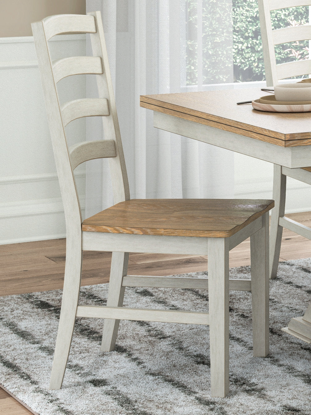 Purlaney Antique White/Natural Dining Room Side Chair (Set of 2)- Viva Furn