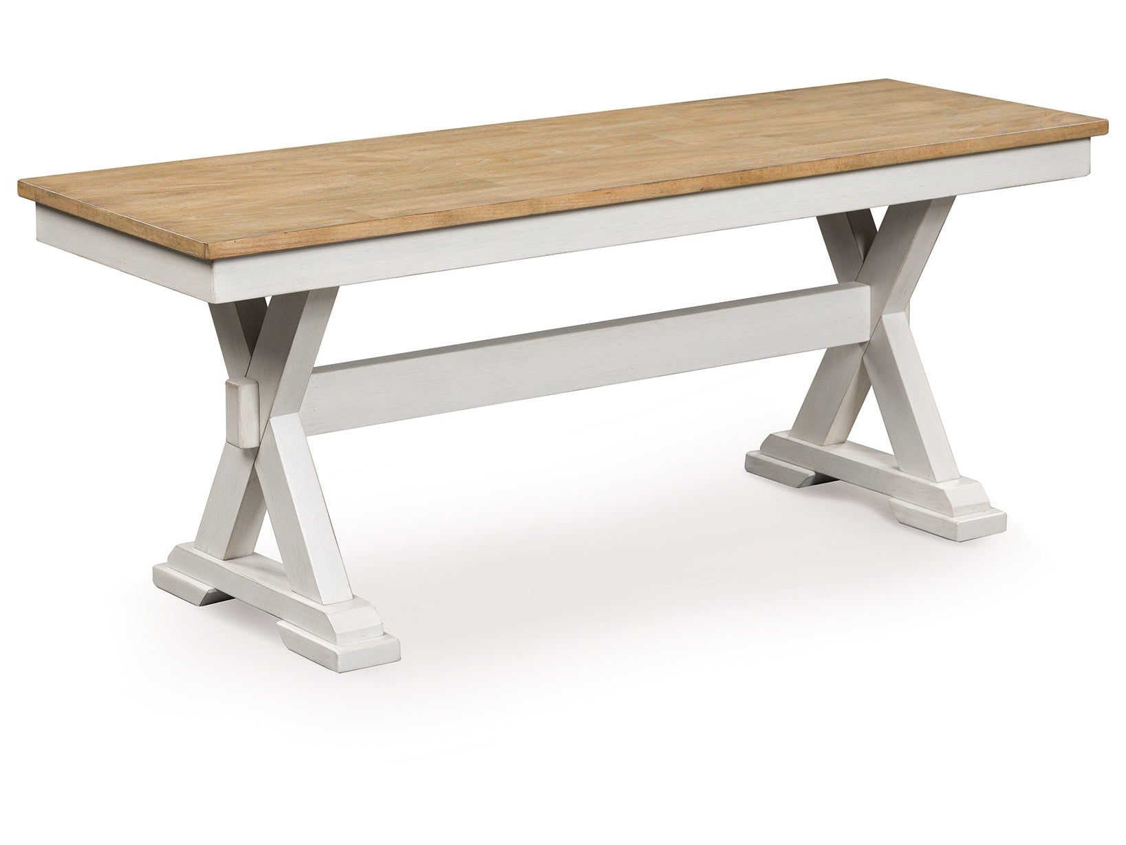 Purlaney Antique White/Natural Large Dining Room Bench- Viva Furn