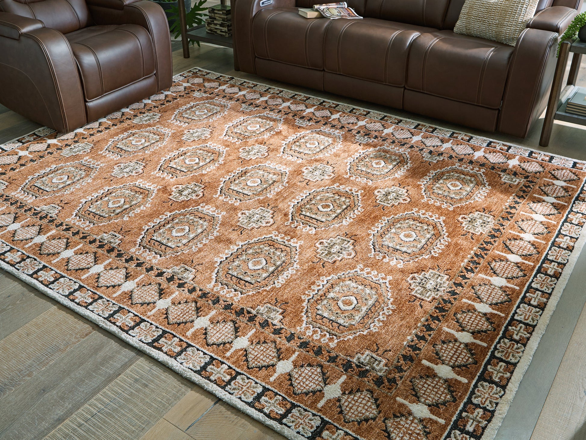 Qaabiz Sienna/Ivory/Black Large Rug- Viva Furn