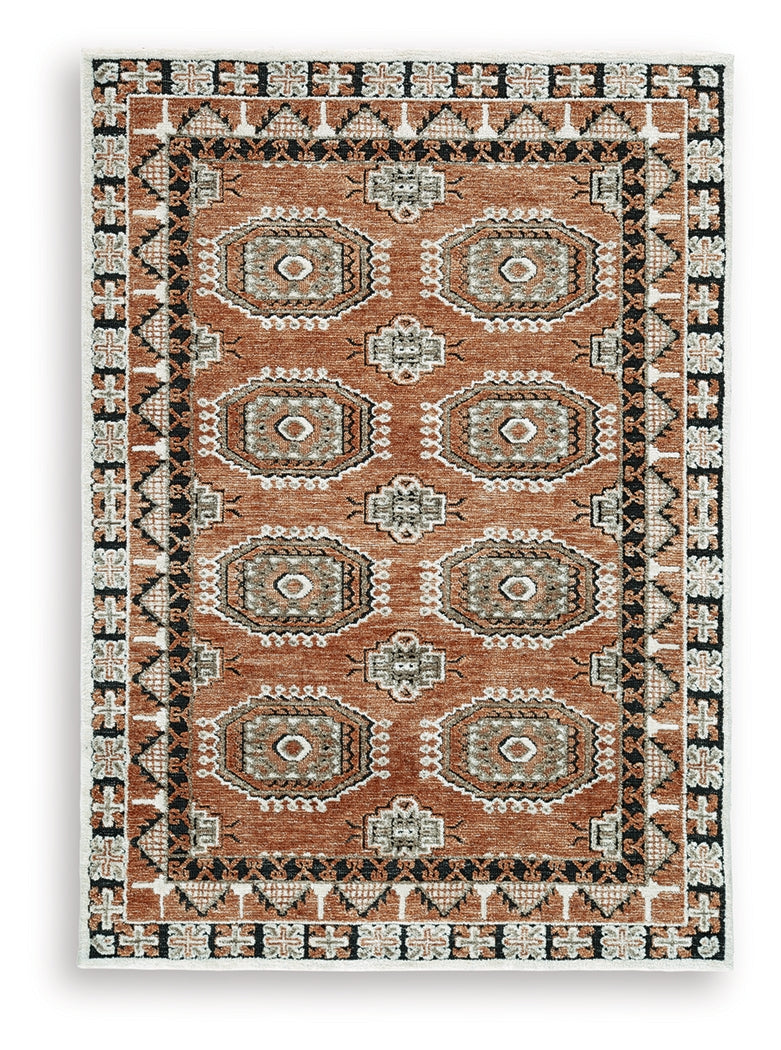 Qaabiz Sienna/Ivory/Black Medium Rug- Viva Furn