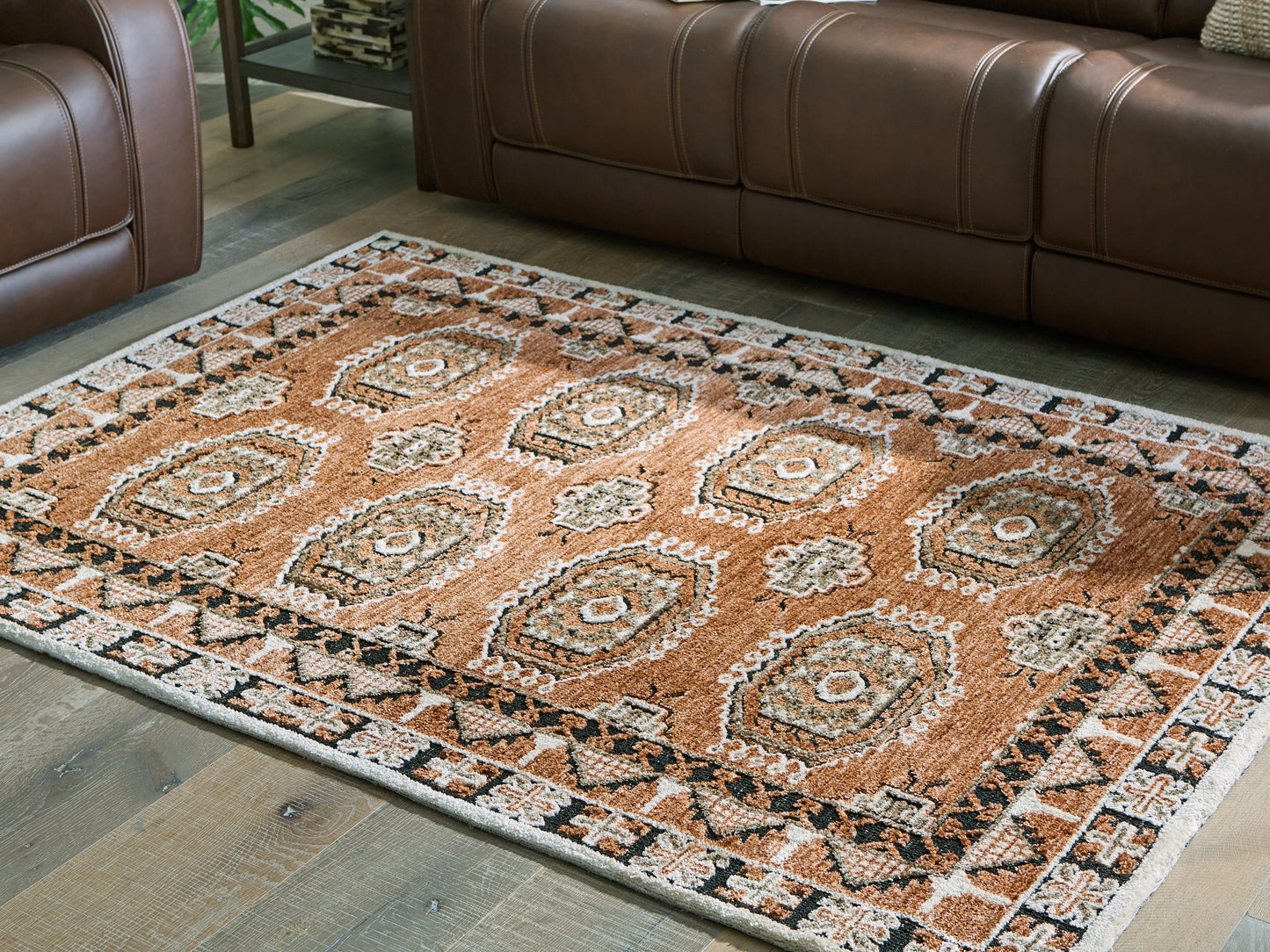 Qaabiz Sienna/Ivory/Black Medium Rug- Viva Furn