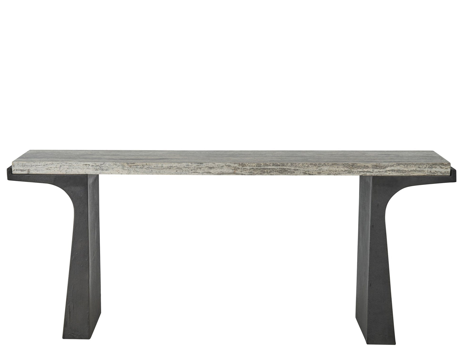 Quill White Travertine/Dark Bronze Console Table - Ornate Home