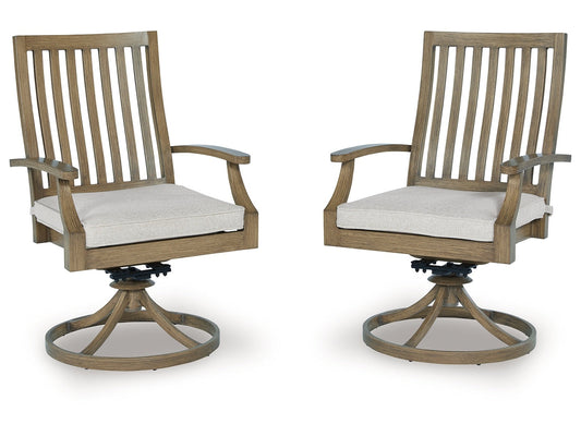 Rainier Ranch Brown/Beige Outdoor Swivel Chair with Cushion (Set of 2)- Viva Furn
