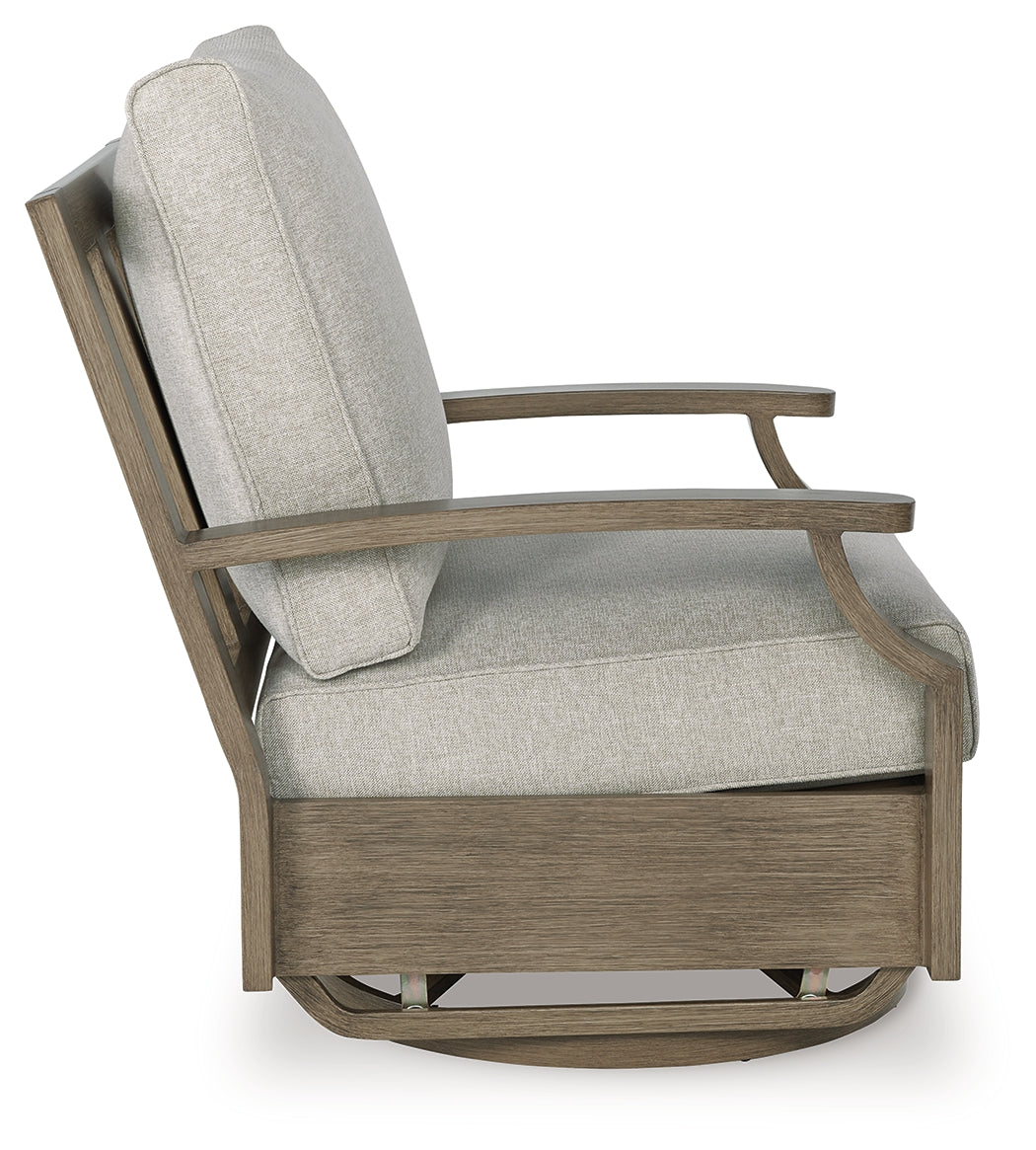 Rainier Ranch Brown/Beige Outdoor Swivel Glider Chair with Cushion- Viva Furn