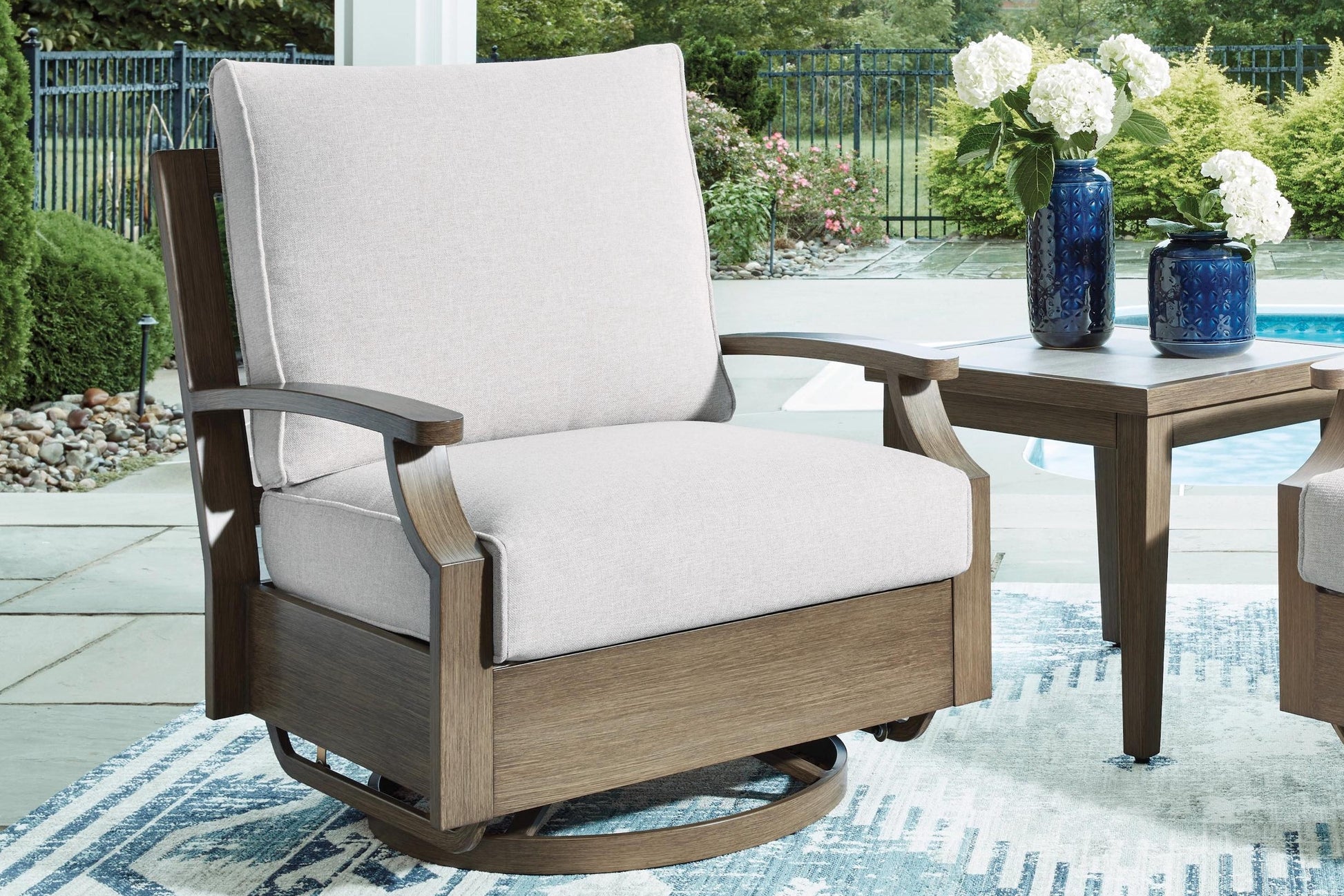 Rainier Ranch Brown/Beige Outdoor Swivel Glider Chair with Cushion- Viva Furn