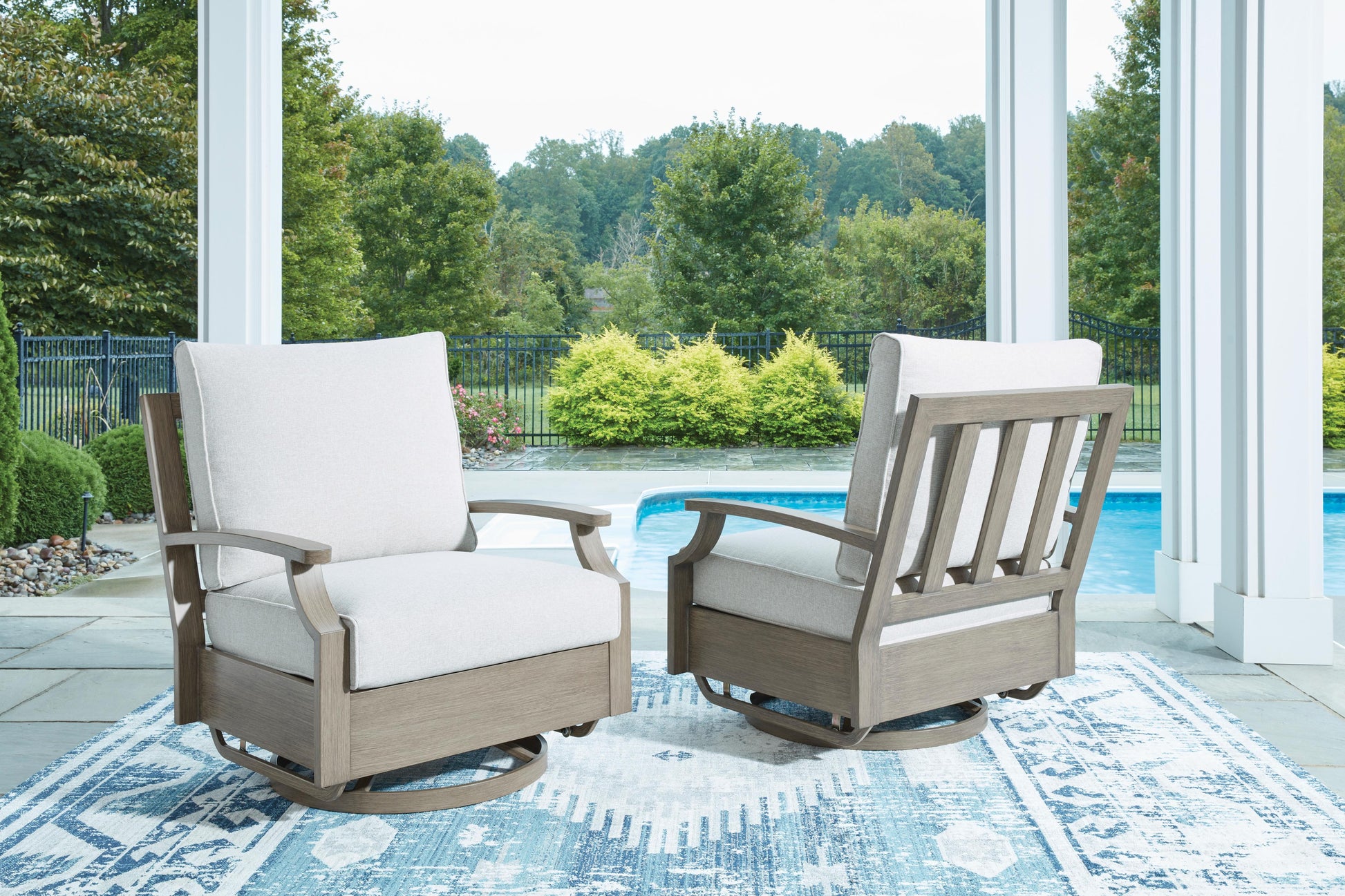 Rainier Ranch Brown/Beige Outdoor Swivel Glider Chair with Cushion- Viva Furn
