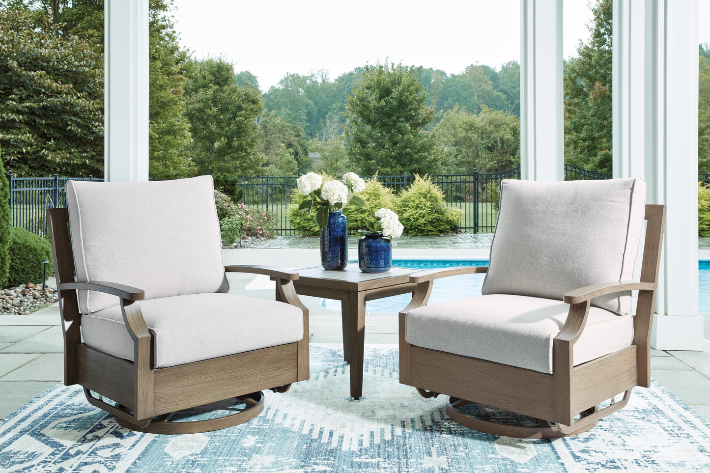 Rainier Ranch Brown/Beige Outdoor Swivel Glider Chair with Cushion- Viva Furn
