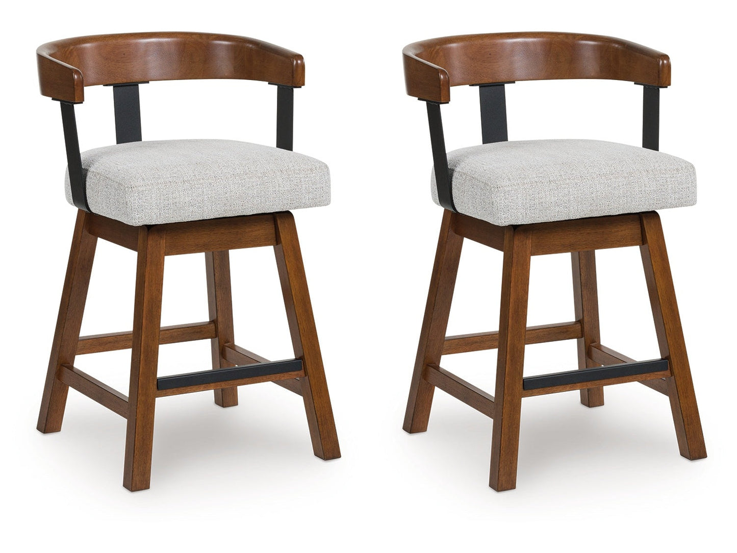 Ralene Medium Brown Upholstered Swivel Barstool (Set of 2)- Viva Furn
