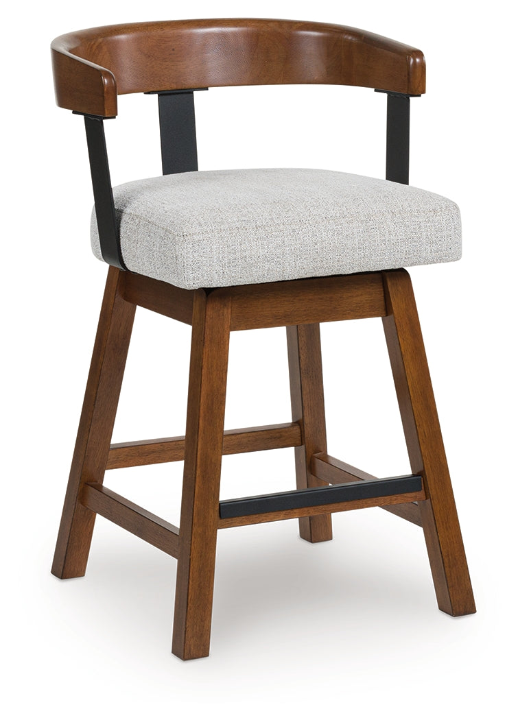 Ralene Medium Brown Upholstered Swivel Barstool (Set of 2)- Viva Furn