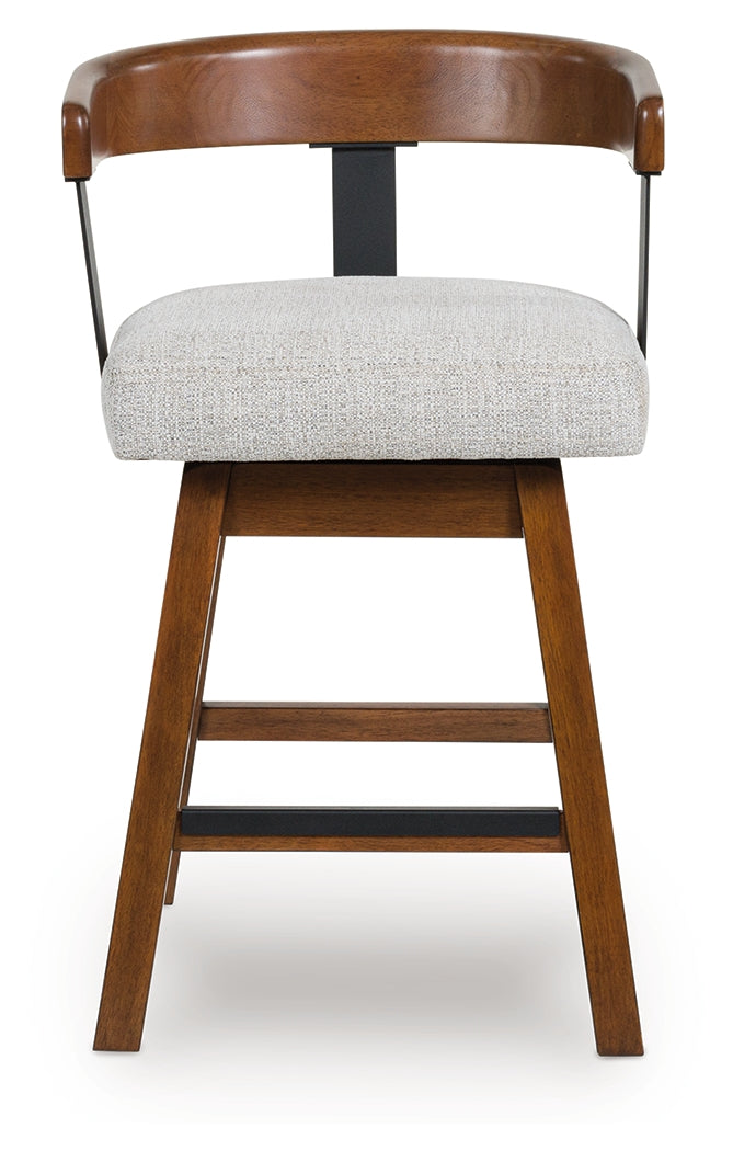 Ralene Medium Brown Upholstered Swivel Barstool (Set of 2)- Viva Furn