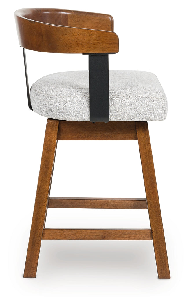 Ralene Medium Brown Upholstered Swivel Barstool (Set of 2)- Viva Furn