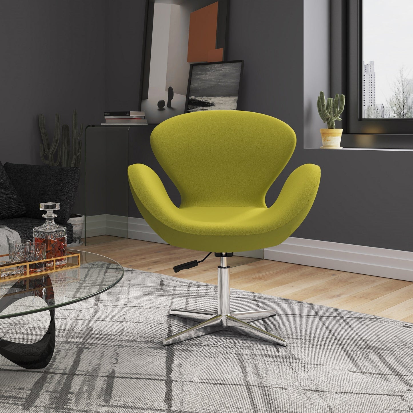 Raspberry Adjustable Swivel Chair in Green and Polished Chrome - Ornate Home