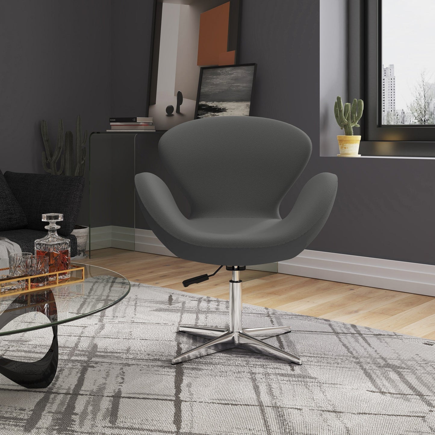 Raspberry Adjustable Swivel Chair in Grey and Polished Chrome - Ornate Home