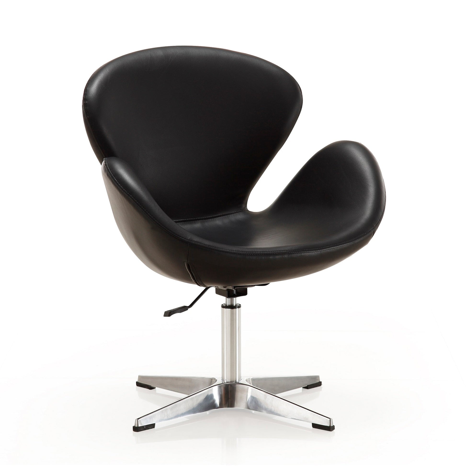 Raspberry Faux Leather Adjustable Swivel Chair in Black and Polished Chrome (set of 2) - Ornate Home