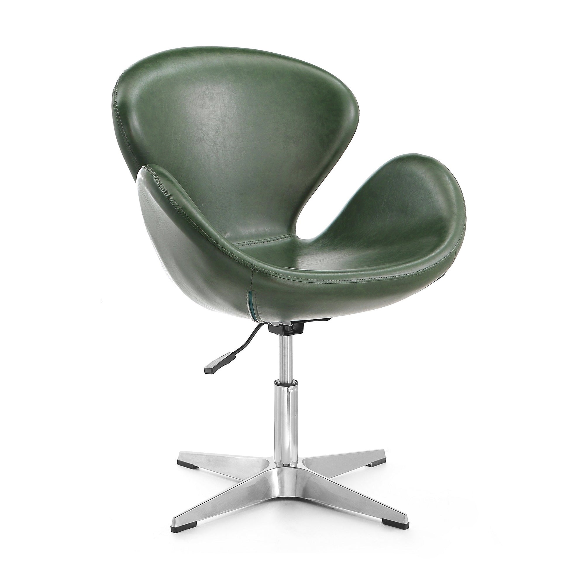 Raspberry Faux Leather Adjustable Swivel Chair in Forest Green and Polished Chrome (set of 2) - Ornate Home