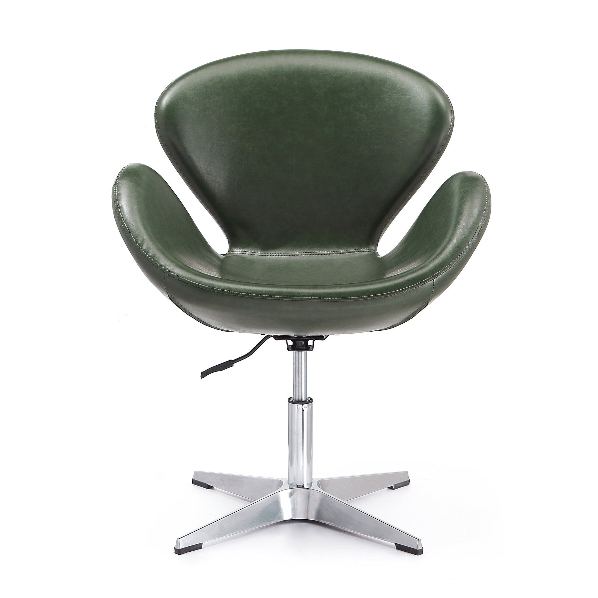 Raspberry Faux Leather Adjustable Swivel Chair in Forest Green and Polished Chrome (set of 2) - Ornate Home
