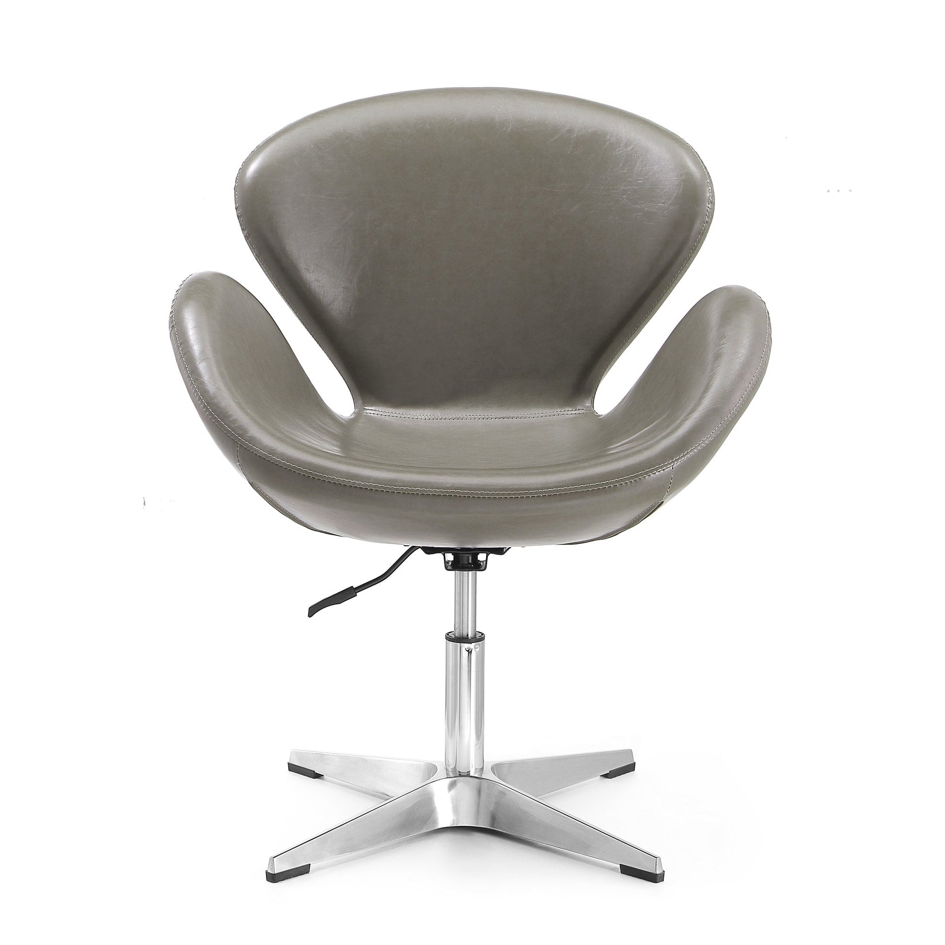 Raspberry Faux Leather Adjustable Swivel Chair in Pebble and Polished Chrome (set of 2) - Ornate Home
