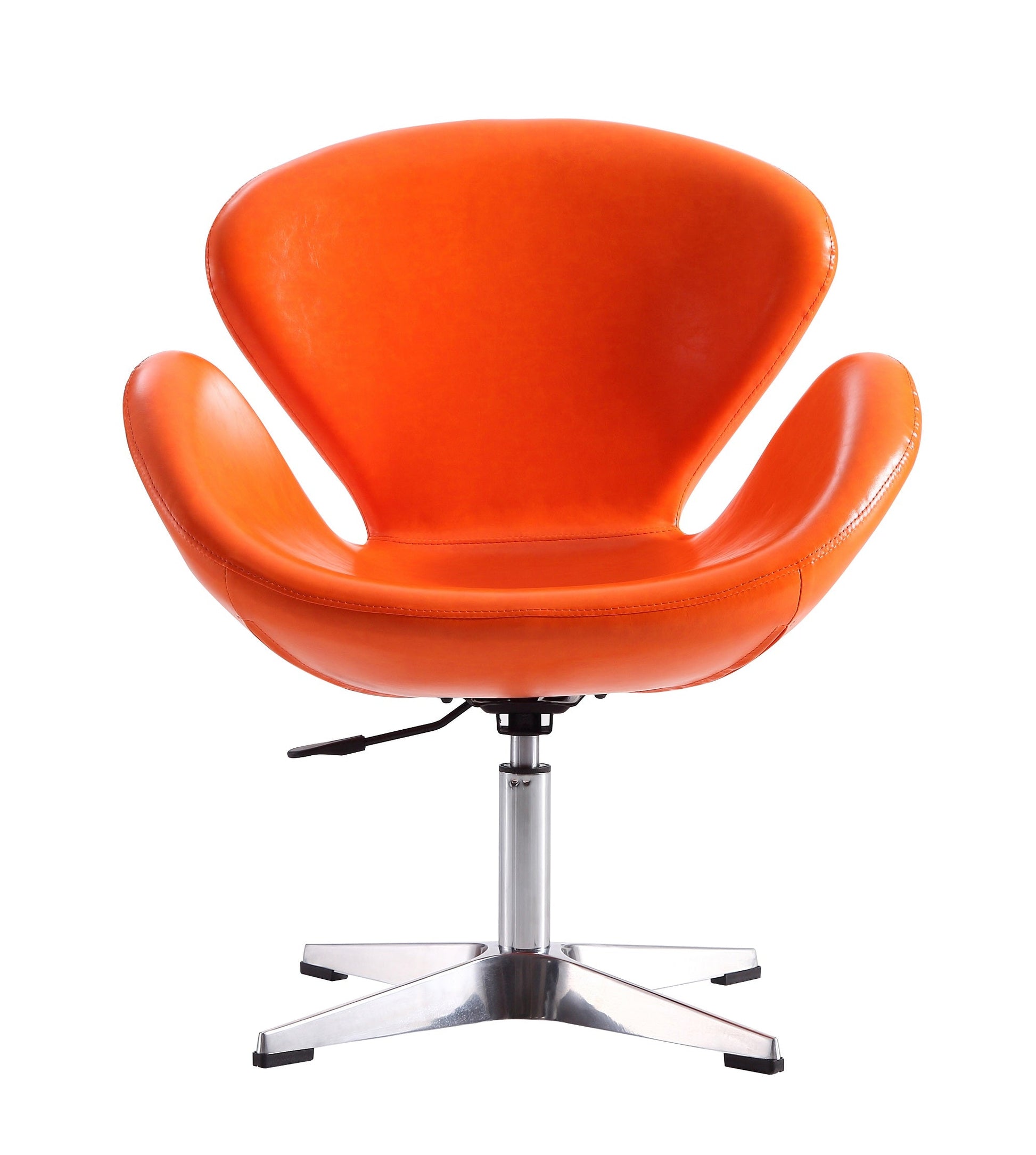 Raspberry Faux Leather Adjustable Swivel Chair in Tangerine and Polished Chrome (set of 2) - Ornate Home