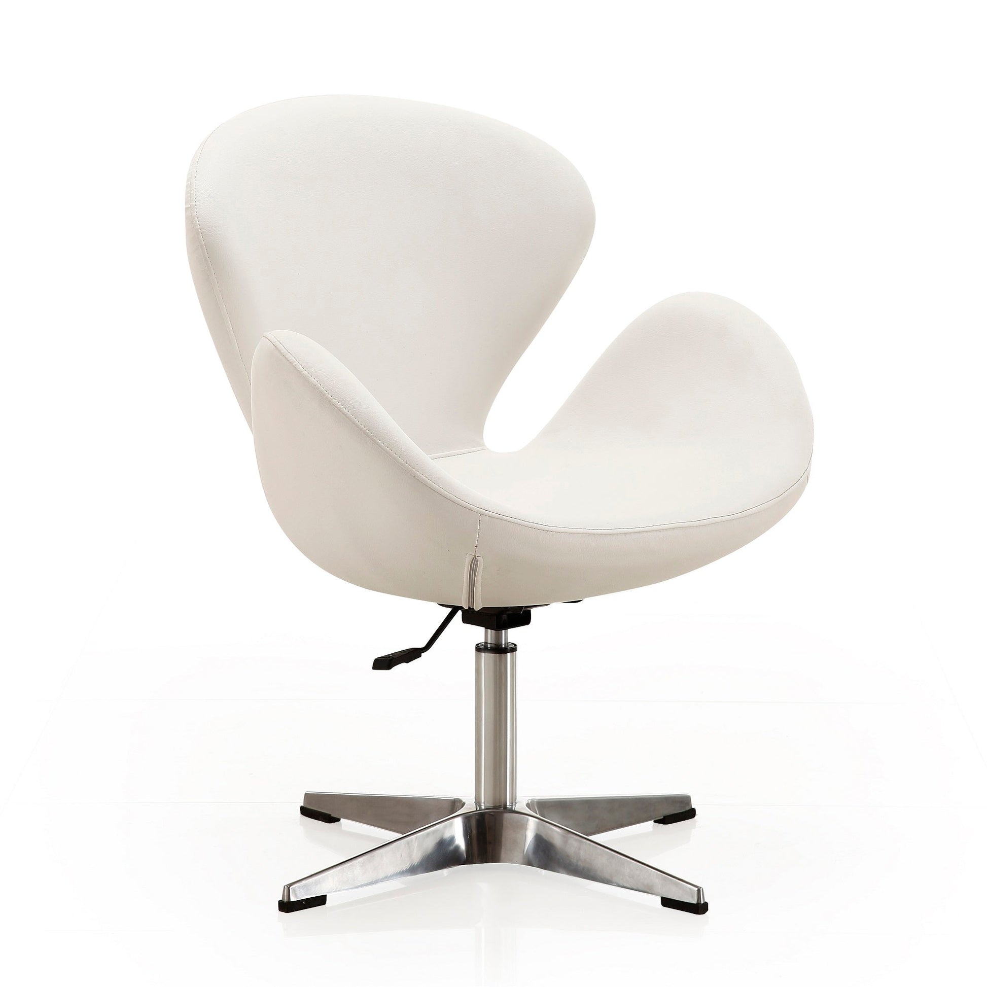Raspberry Faux Leather Adjustable Swivel Chair in White and Polished Chrome (set of 2) - Ornate Home