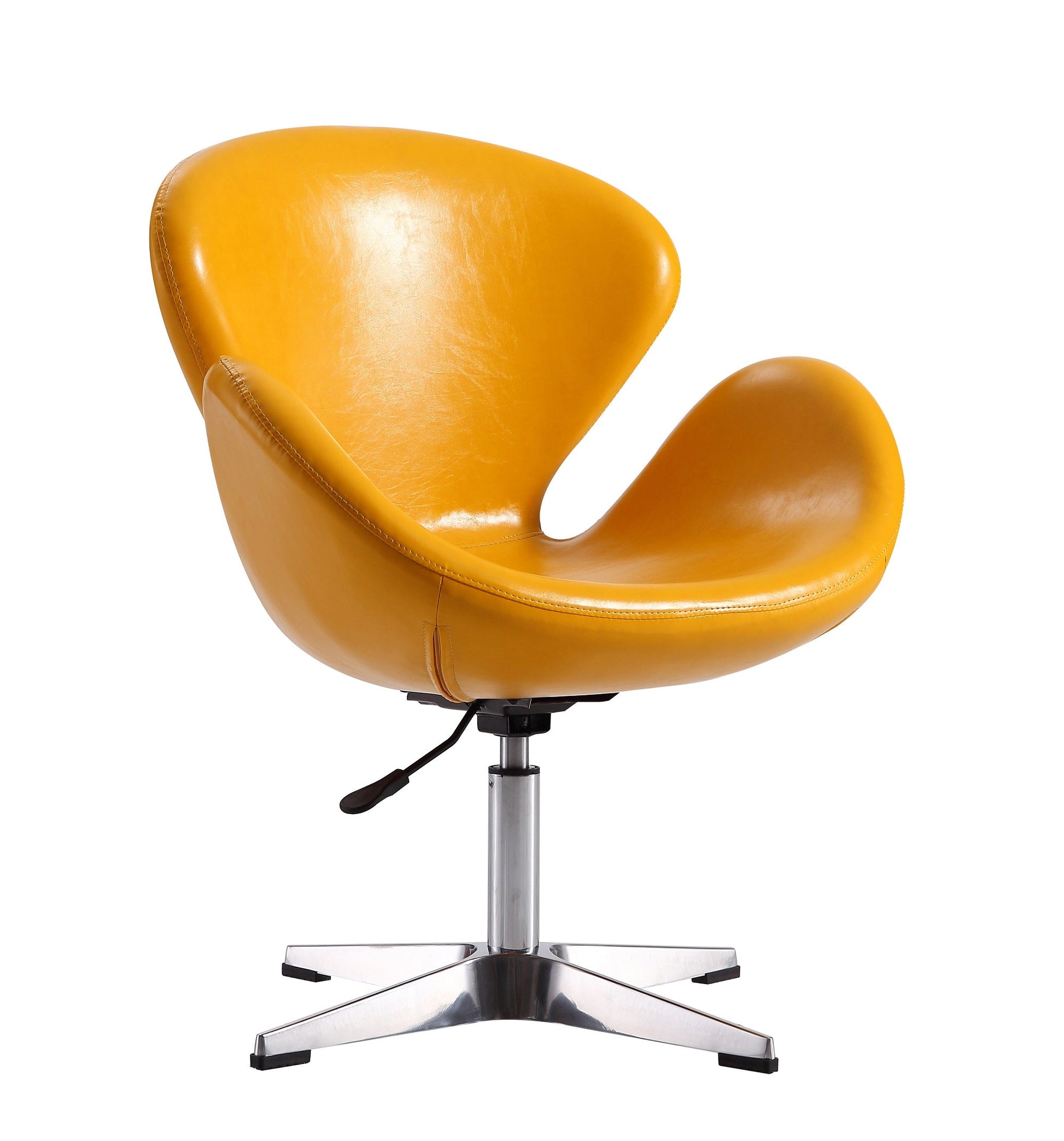 Raspberry Faux Leather Adjustable Swivel Chair in Yellow and Polished Chrome (set of 2) - Ornate Home