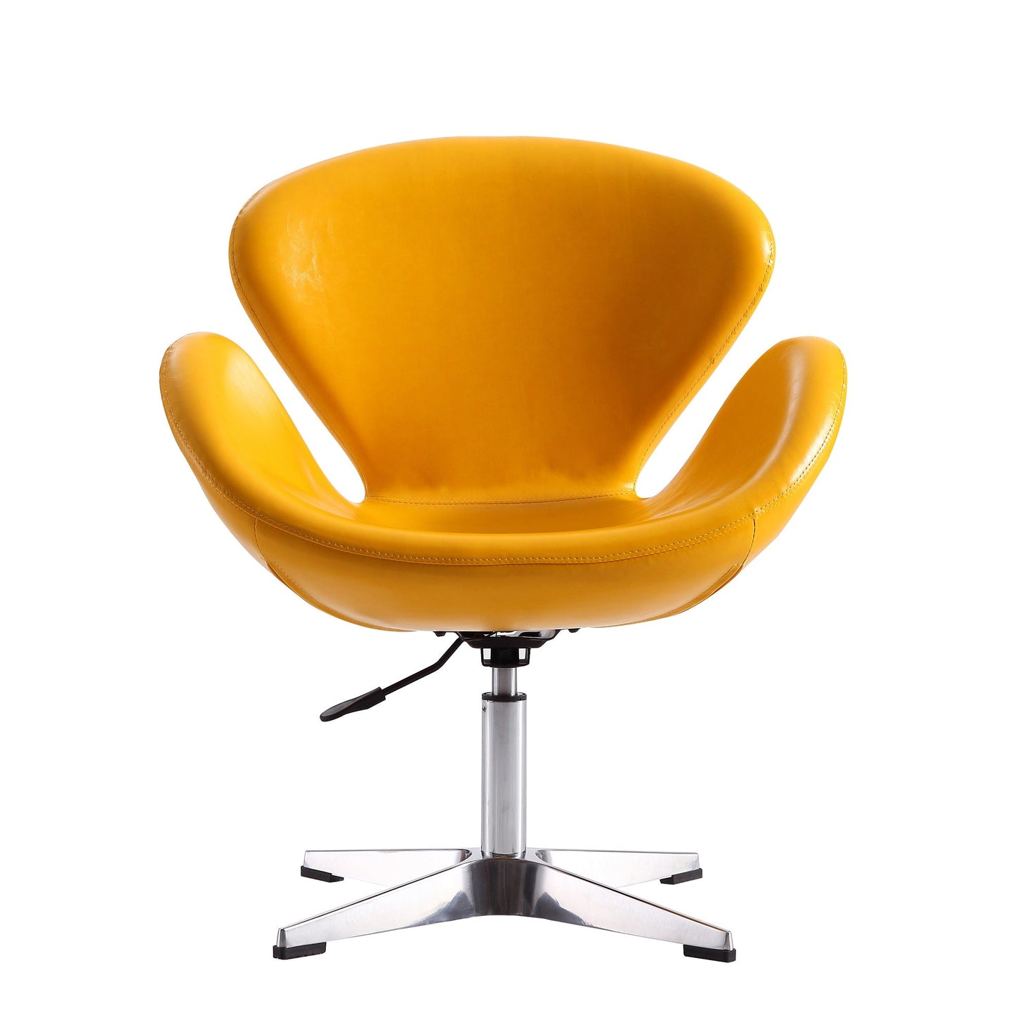 Raspberry Faux Leather Adjustable Swivel Chair in Yellow and Polished Chrome (set of 2) - Ornate Home