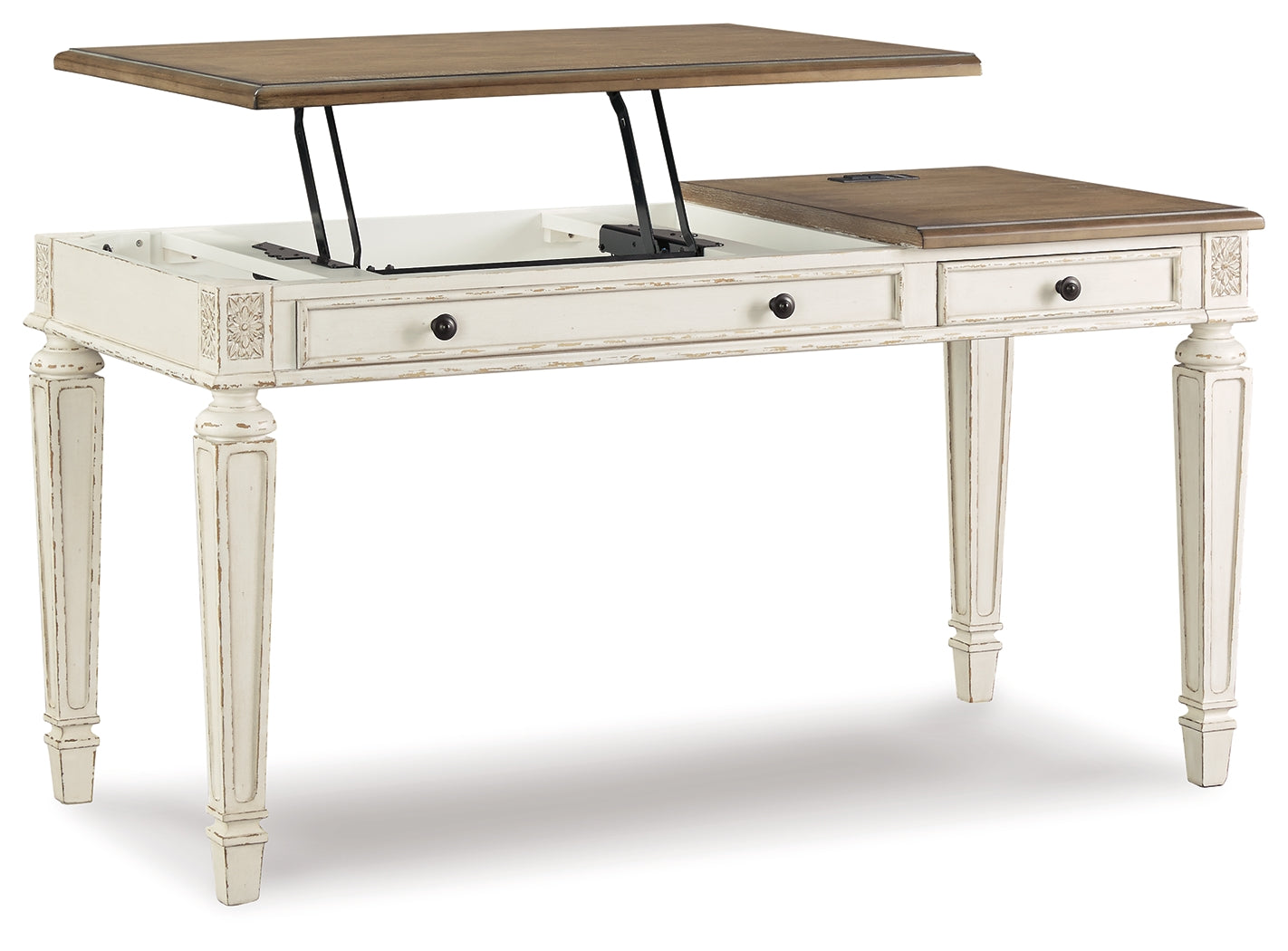 Realyn Two-tone Lift-top Desk, L-shaped Desk and 4 Bookcases- Viva Furn