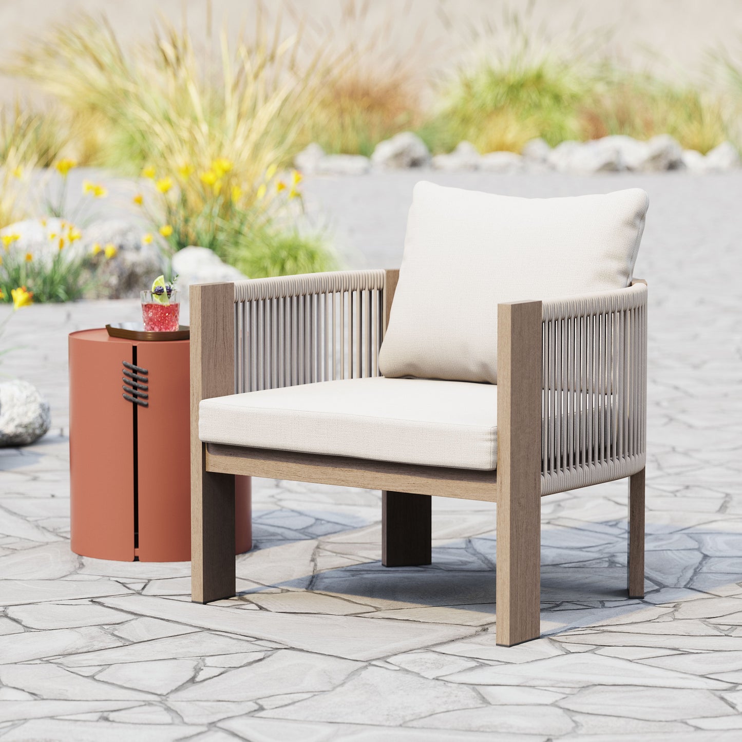 Rebel Beige Outdoor Accent Chair - Ornate Home