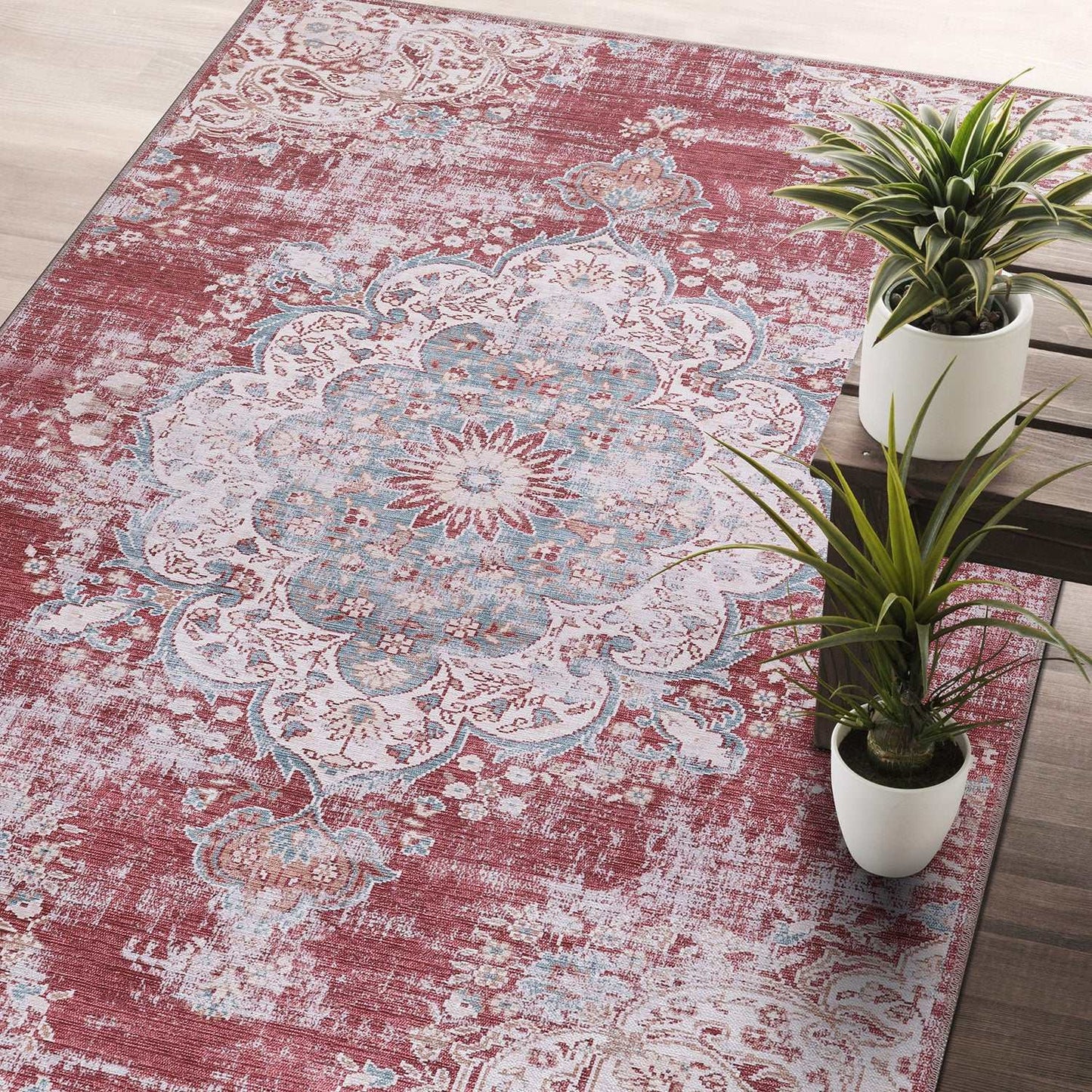 Rain Rust Red Modern Bohemian NonSlip Indoor Area Rugs - Ornate Home