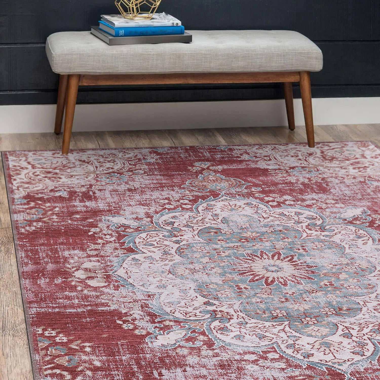 Rain Rust Red Modern Bohemian NonSlip Indoor Area Rugs - Ornate Home