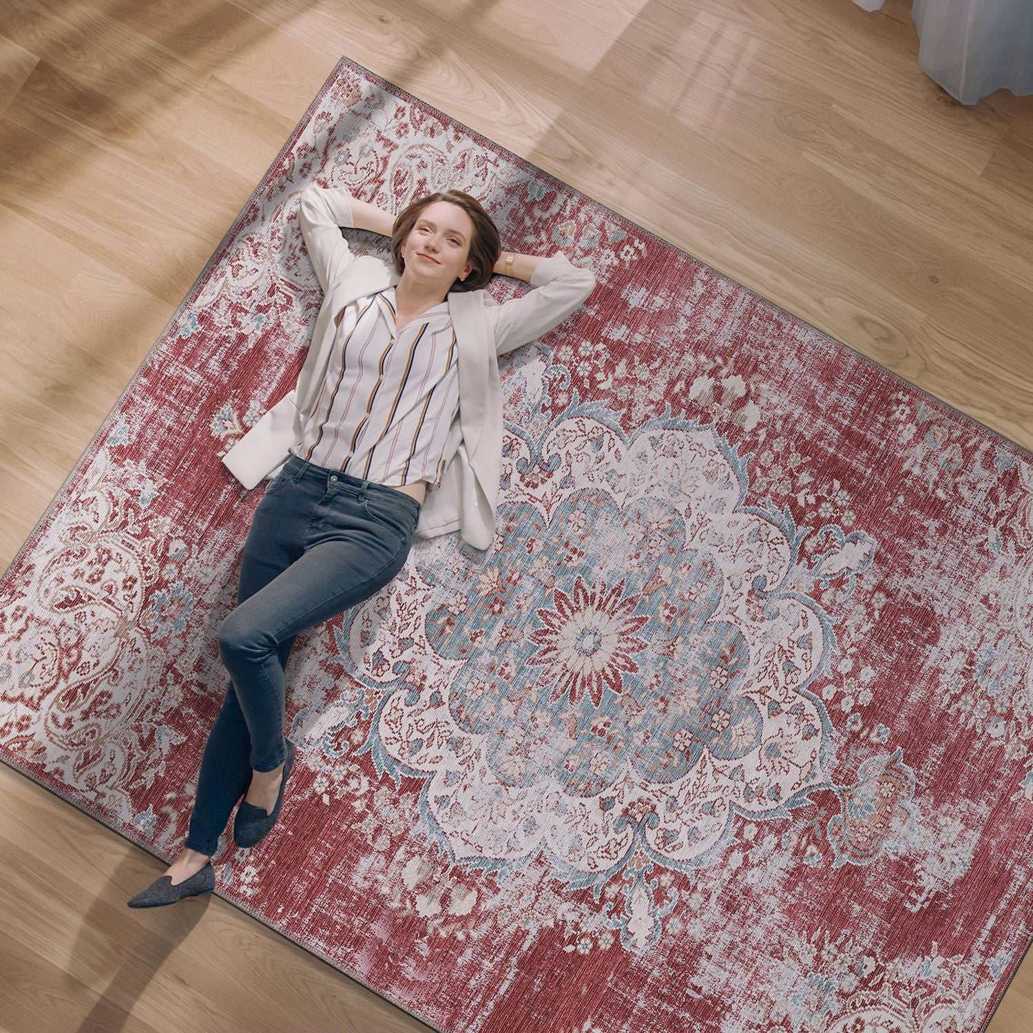 Rain Rust Red Modern Bohemian NonSlip Indoor Area Rugs - Ornate Home