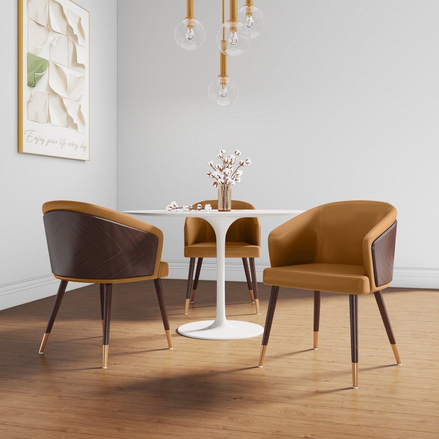 Reeva Dining Chair in Walnut and Camal (set of 2) - Ornate Home