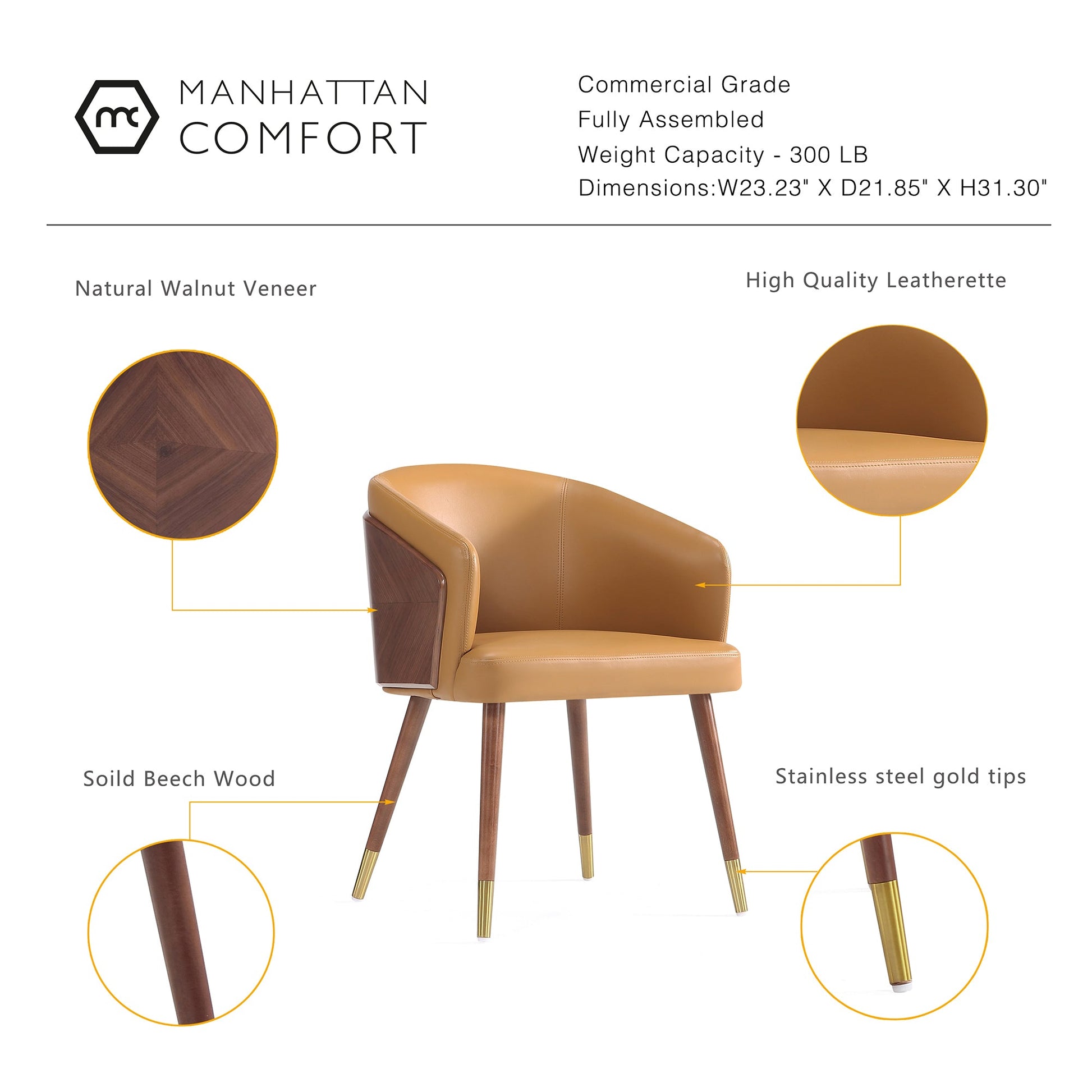 Reeva Dining Chair in Walnut and Camal (set of 2) - Ornate Home