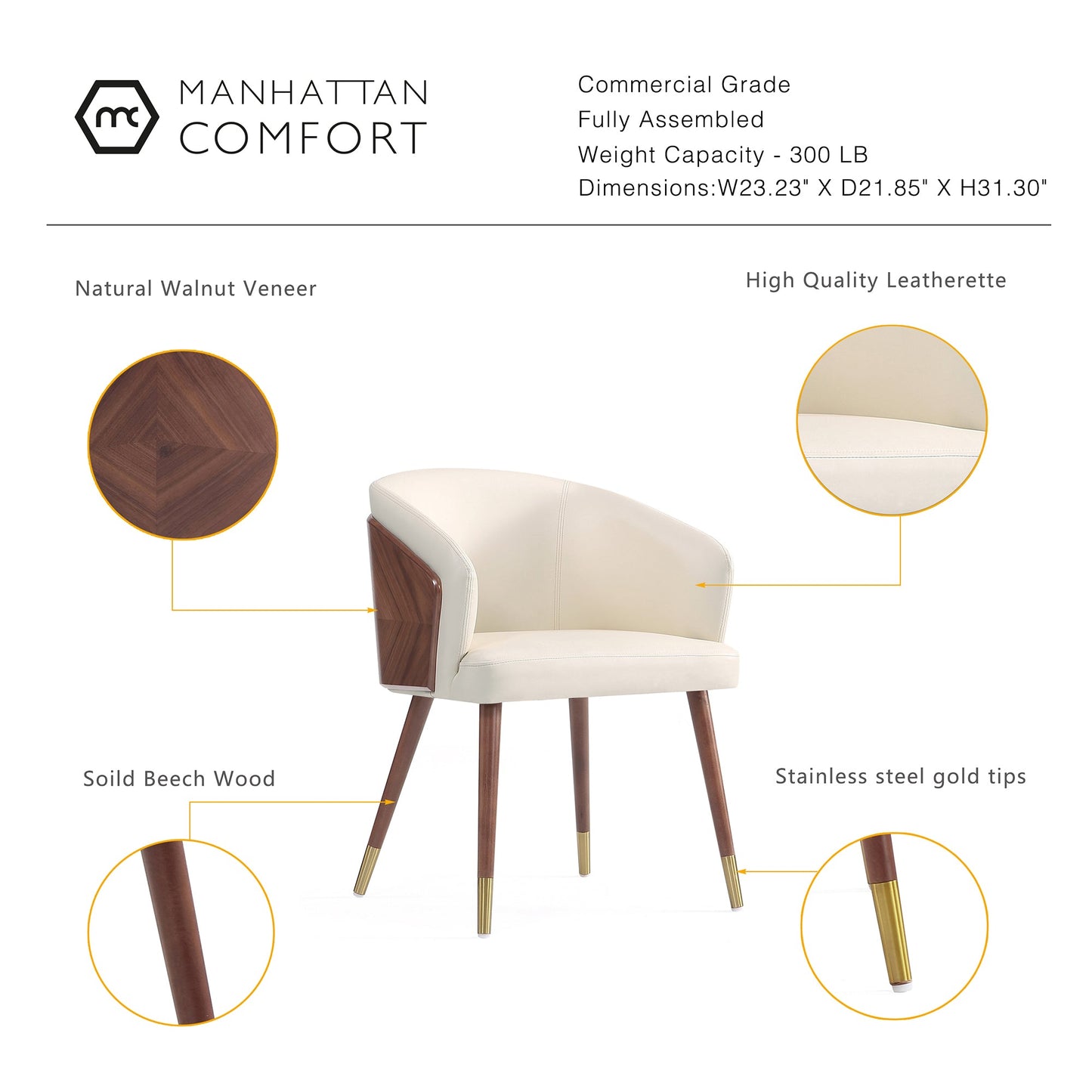 Reeva Dining Chair in Walnut and Cream - Ornate Home