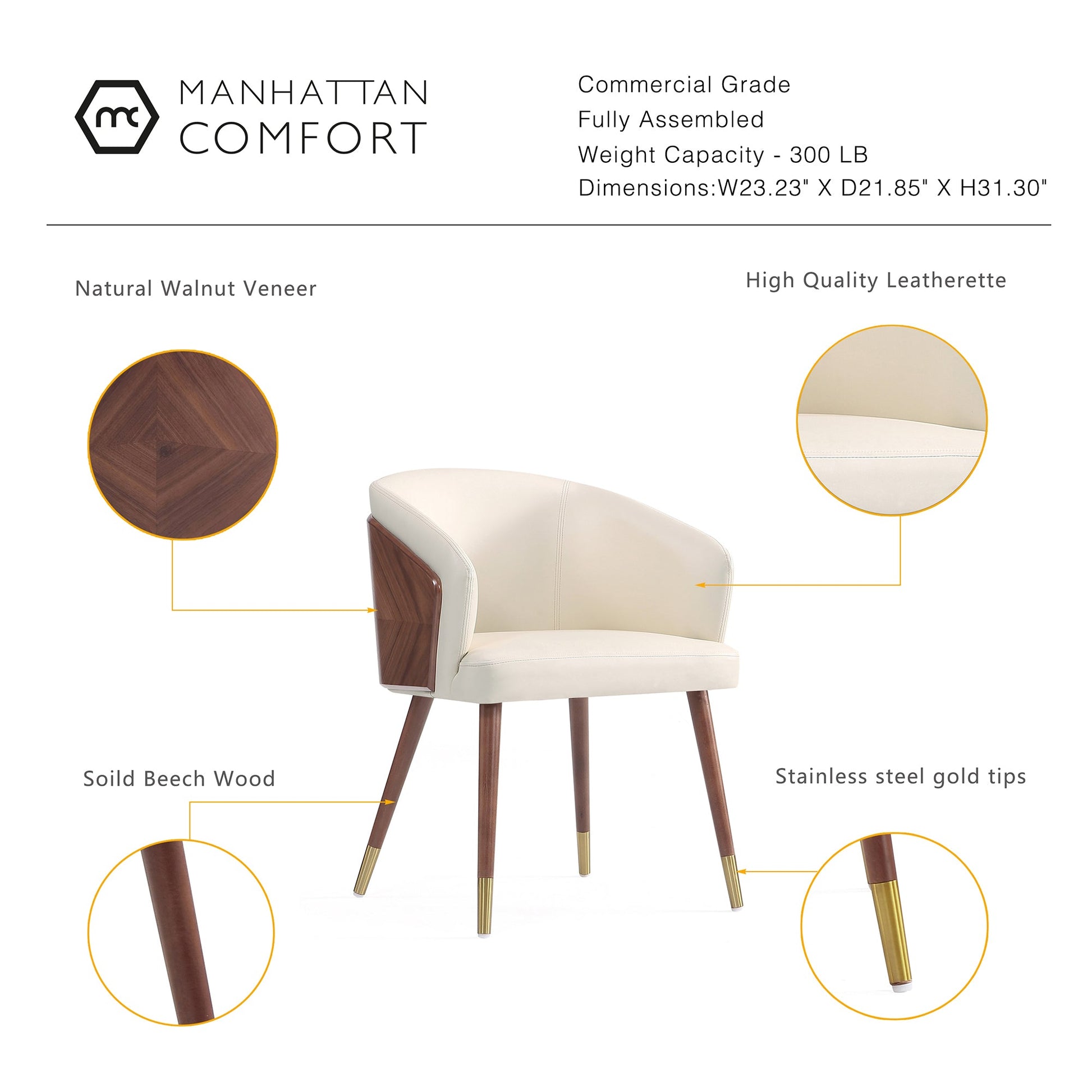 Reeva Dining Chair in Walnut and Cream - Ornate Home