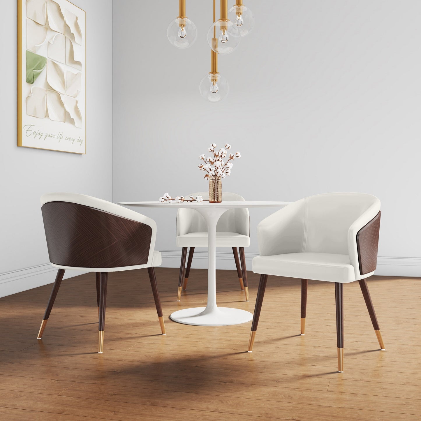 Reeva Dining Chair in Walnut and Cream (set of 2) - Ornate Home