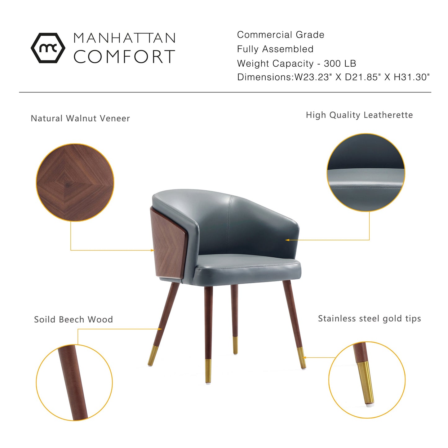 Reeva Dining Chair in Walnut and Graphite Grey - Ornate Home