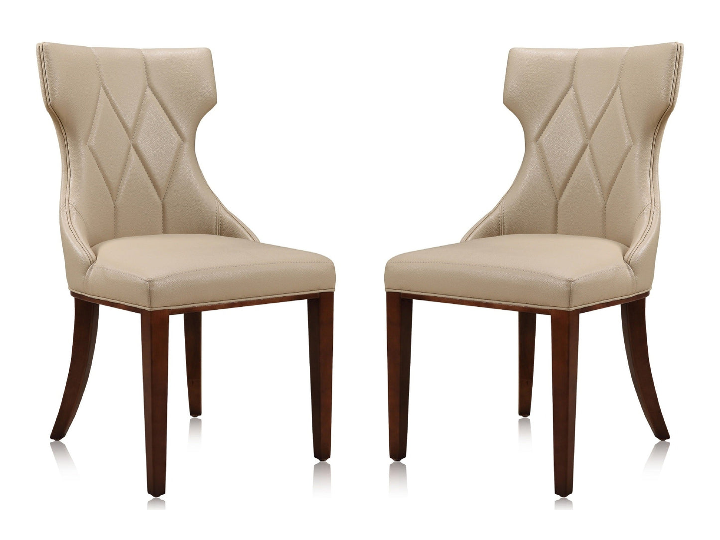 Reine Faux Leather Dining Chair (Set of Two) in Cream and Walnut - Ornate Home