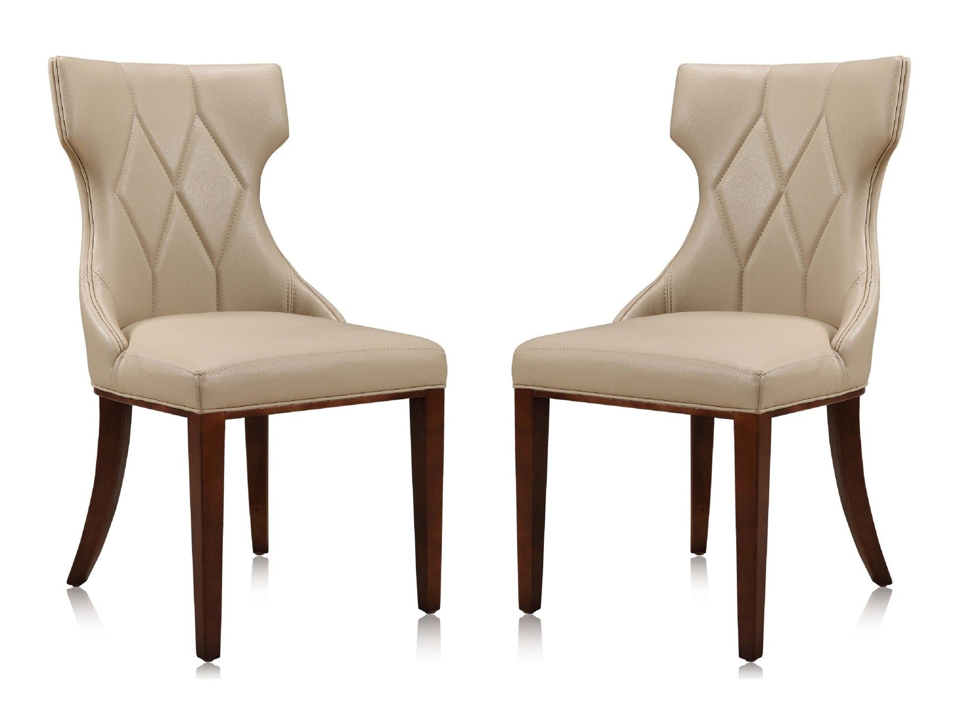 Reine Faux Leather Dining Chair (Set of Two) in Cream and Walnut - Ornate Home